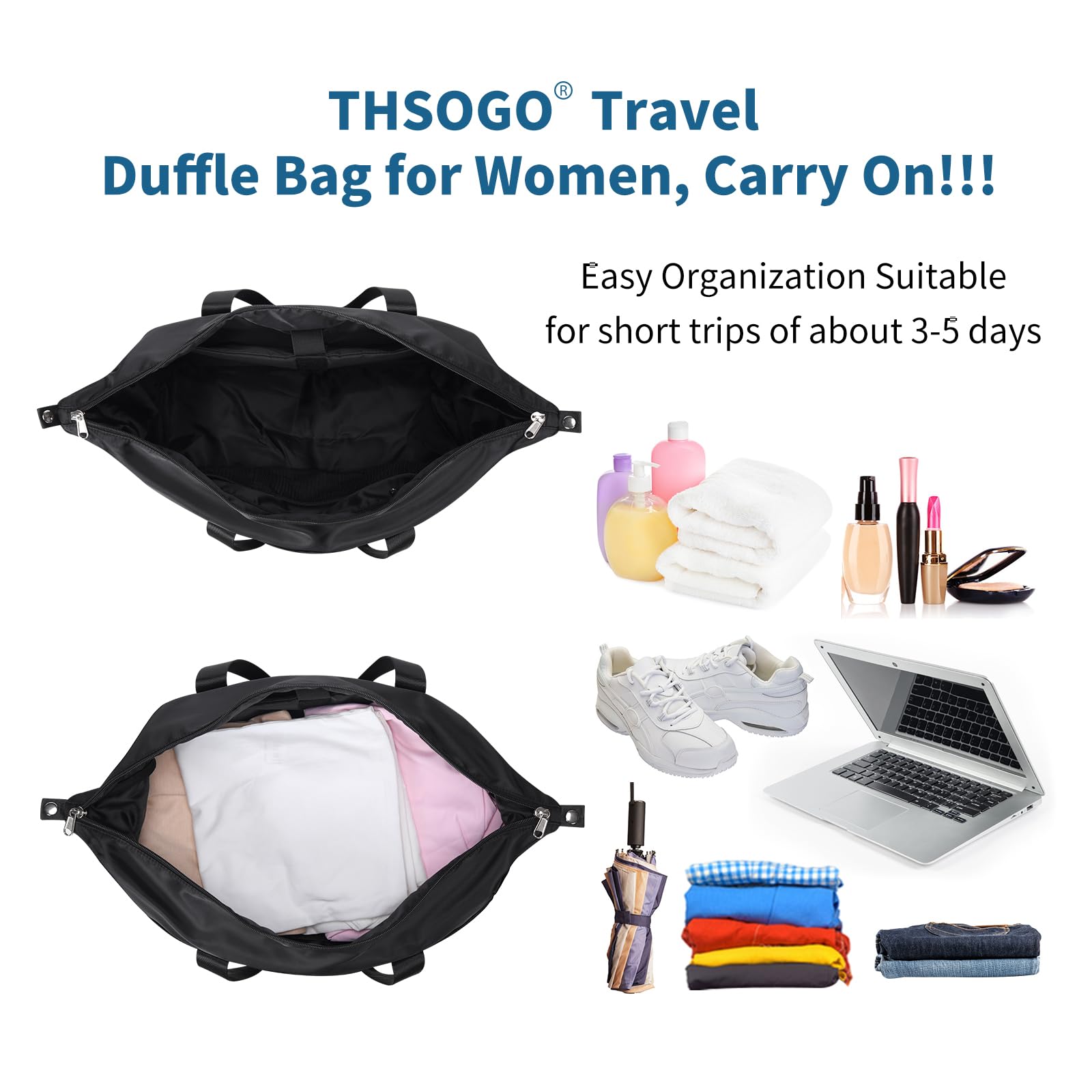 Borsone da viaggio,Borsa da weekend multi tasca,Borsa da palestra classica (50,8 cm), Nero-19 pollici