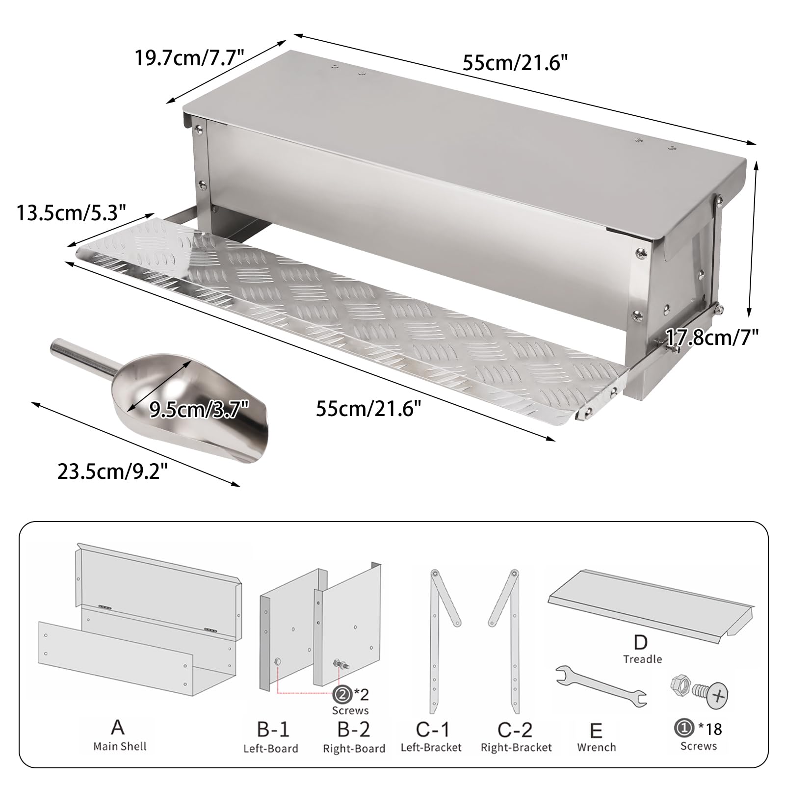 Mangiatoia per Polli a Pedale, Mangiatoia Automatica per Polli da 5 Kg Senza Rifiuti per Pollame con Coperchio Resistente Alle Intemperie e Pala per Galline, Anatre e Polli