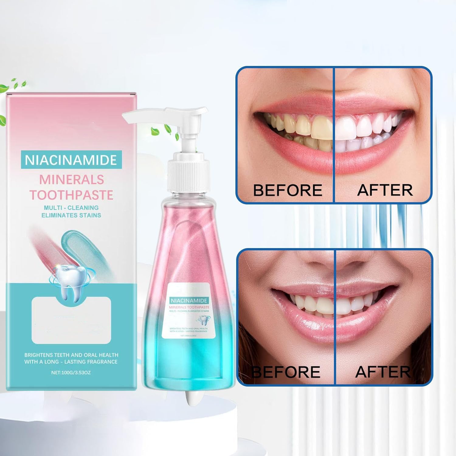 Dentifricio sbiancante alla niacinamide, gel sbiancante alla niacinamide per denti sensibili e alito fresco, dentifricio per rimozione macchie naturale, delicato, ripara e protegge (5 pezzi)