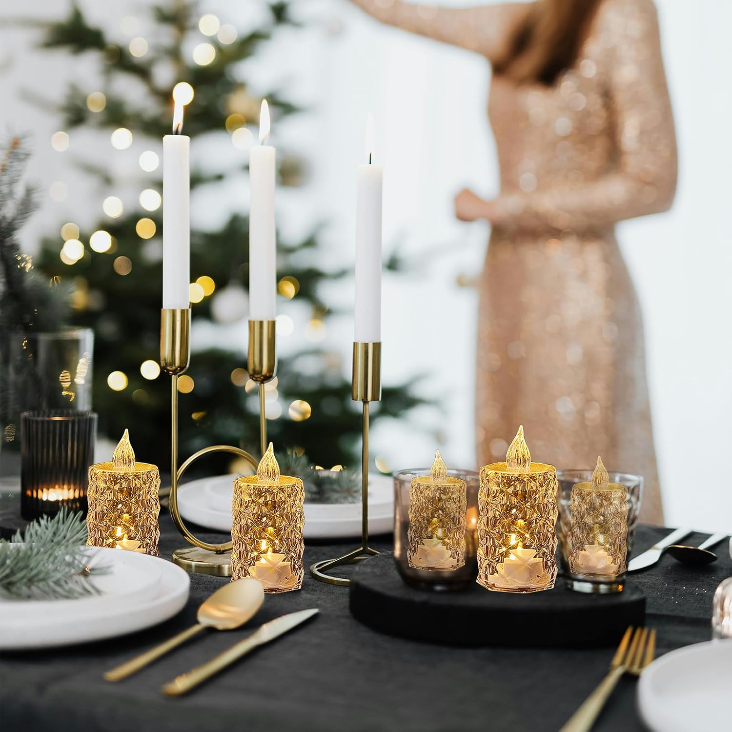 12 Pack Flameless Candles, Battery Operated, Realistic Crystal Type LED Lights for Safe for Mother's Day, Father's Day, BBQs, Outdoor & Family Gatherings