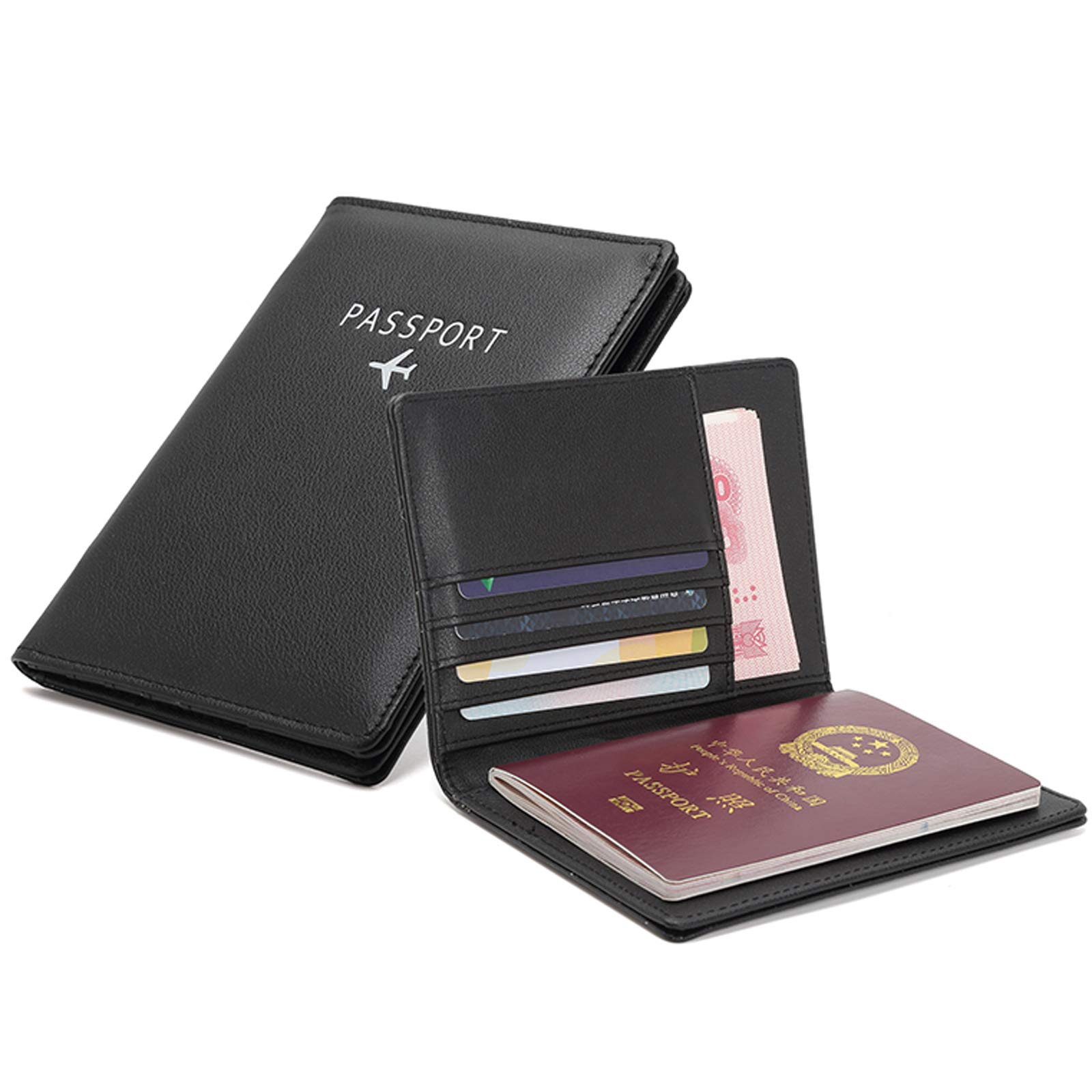 RumanlePassport Wallet, RUMANLE RFID Blocking Unisex Leather Passport Holder Cover Case, Credit Card Holder Case, Travel Letter Coin Bags, Travel Document Organizer Wallet Gift for Men/Women - Black