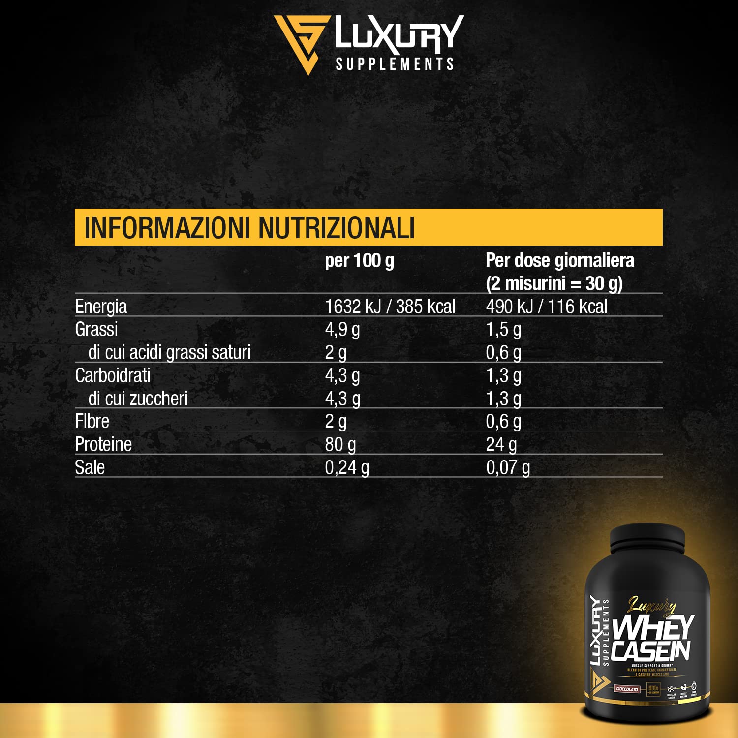 Caseine Michellari Proteine whey Lusury Supplements ● Casein Blend Cioccolato 900g a rilascio modulato con VB 104 ● Recupero muscolare e Massa Muscolare ● Contrasta il catabolismo proteico