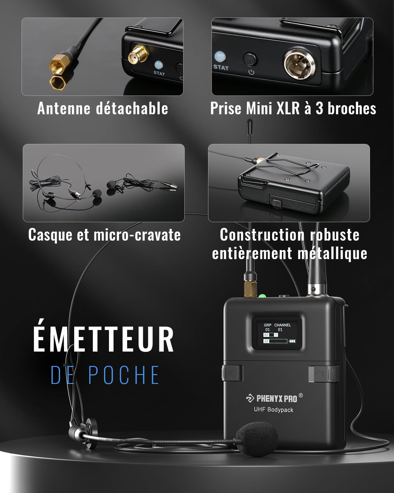 Phenyx Pro Système de Microphones sans Fil UHF Dual PTU-2U-1H1B