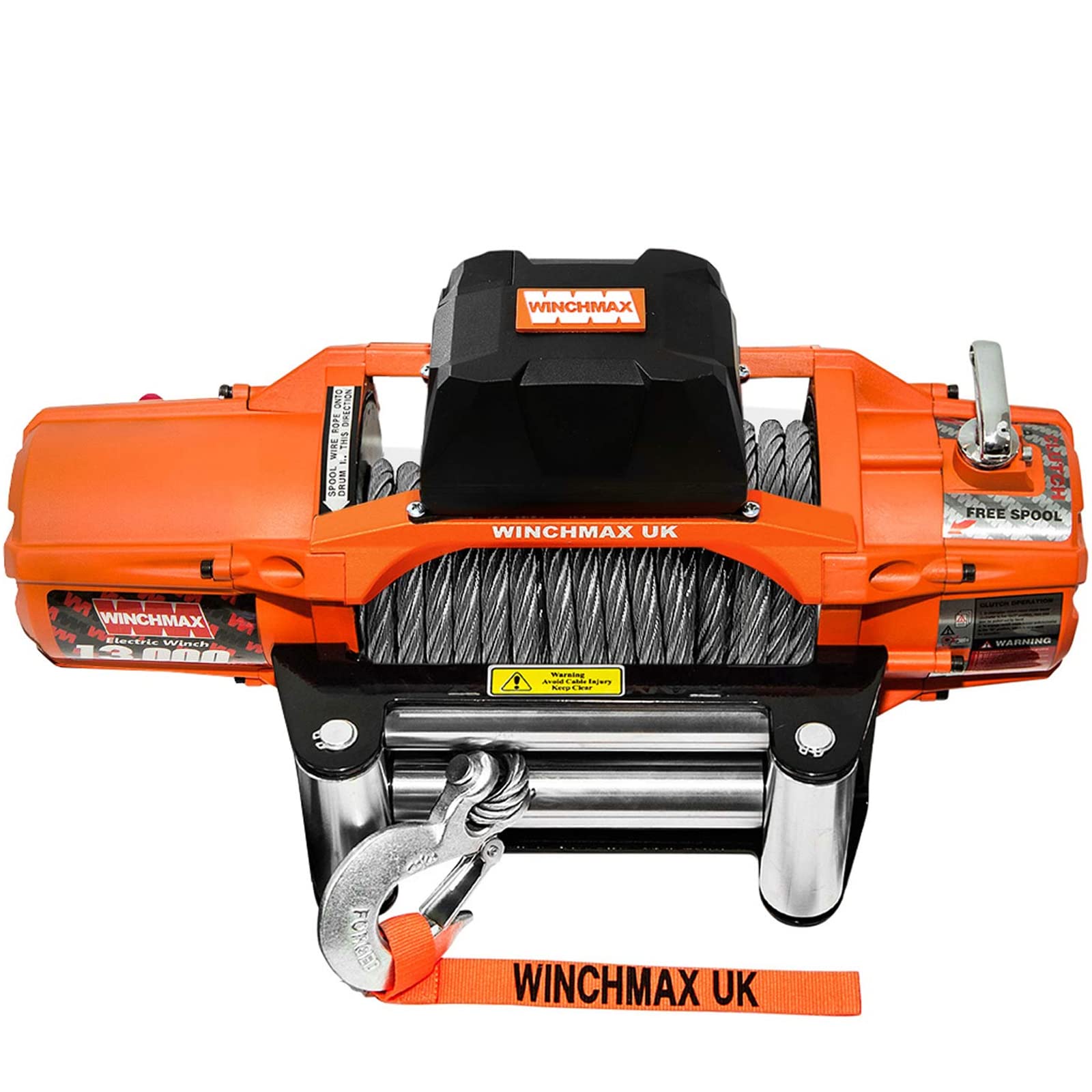 Winchmax 13500 lb / 6123 kg Serie SL Verricello Elettrico Originale 24v Arancione. Fune Metallica da 24 m x 9,5 mm, Gancio a Forcella da 3/8 di Pollice, Guida a rulli. 2 telecomandi Senza Fili.