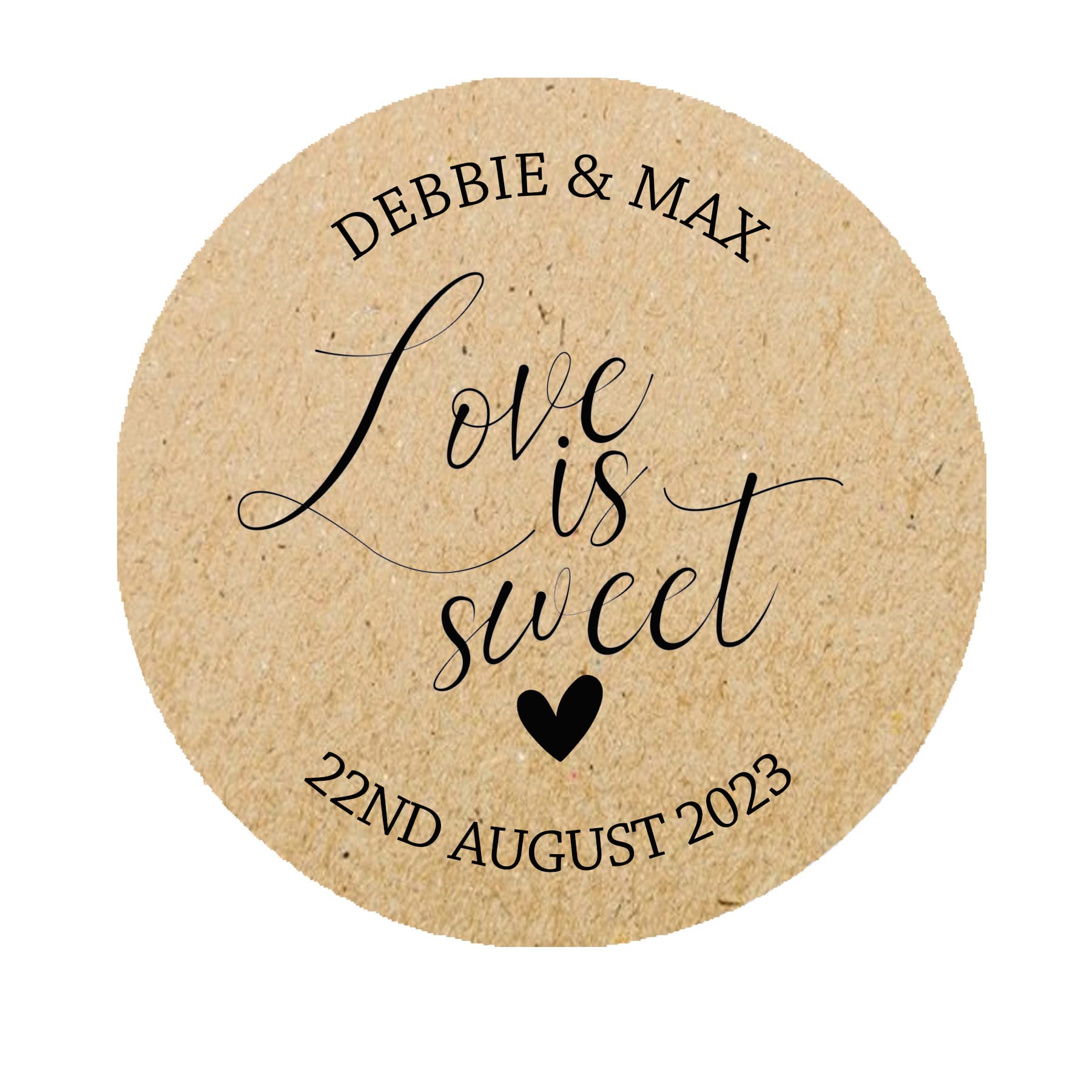 Treasured Forever Kraft 35 X Personalised Love Is Sweet Wedding Floral Effect Favour Round Stickers (37Mm) (Kraft)