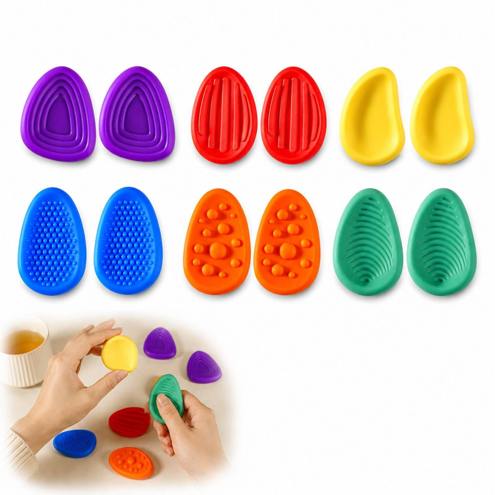 WHJYCC 12PCS Textured Silicone Sensory Stones, Soft Handheld Fidget Toys