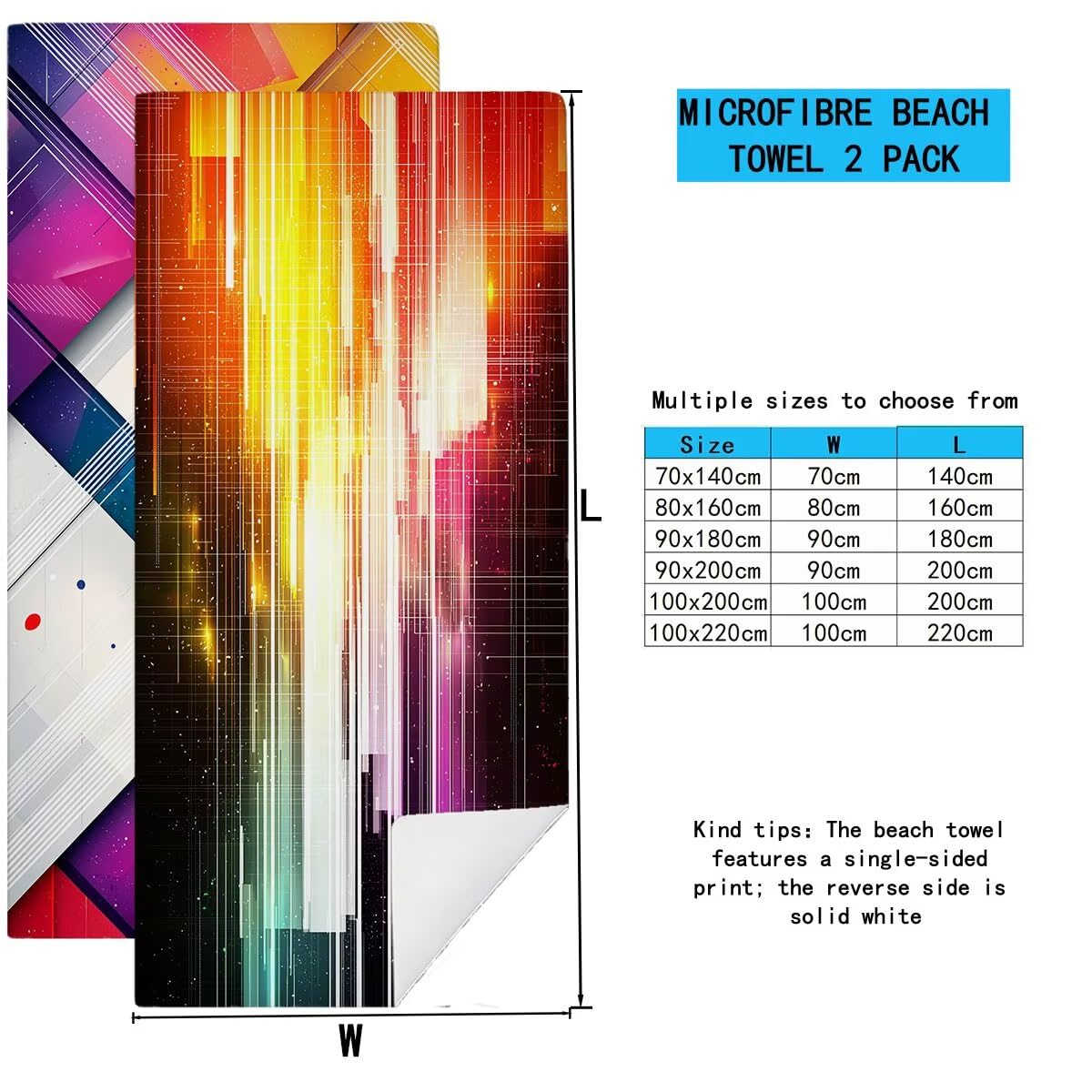 Telo Mare Microfibra, Telo Mare Grande 90x200cm 2 Pezzi, Asciugamano Palestra Donna Asciugatura Rapida, Antisabbia Asciugamano Microfibra, Leggero Asciugamani Palestra per Regalo (Colorato) -4536