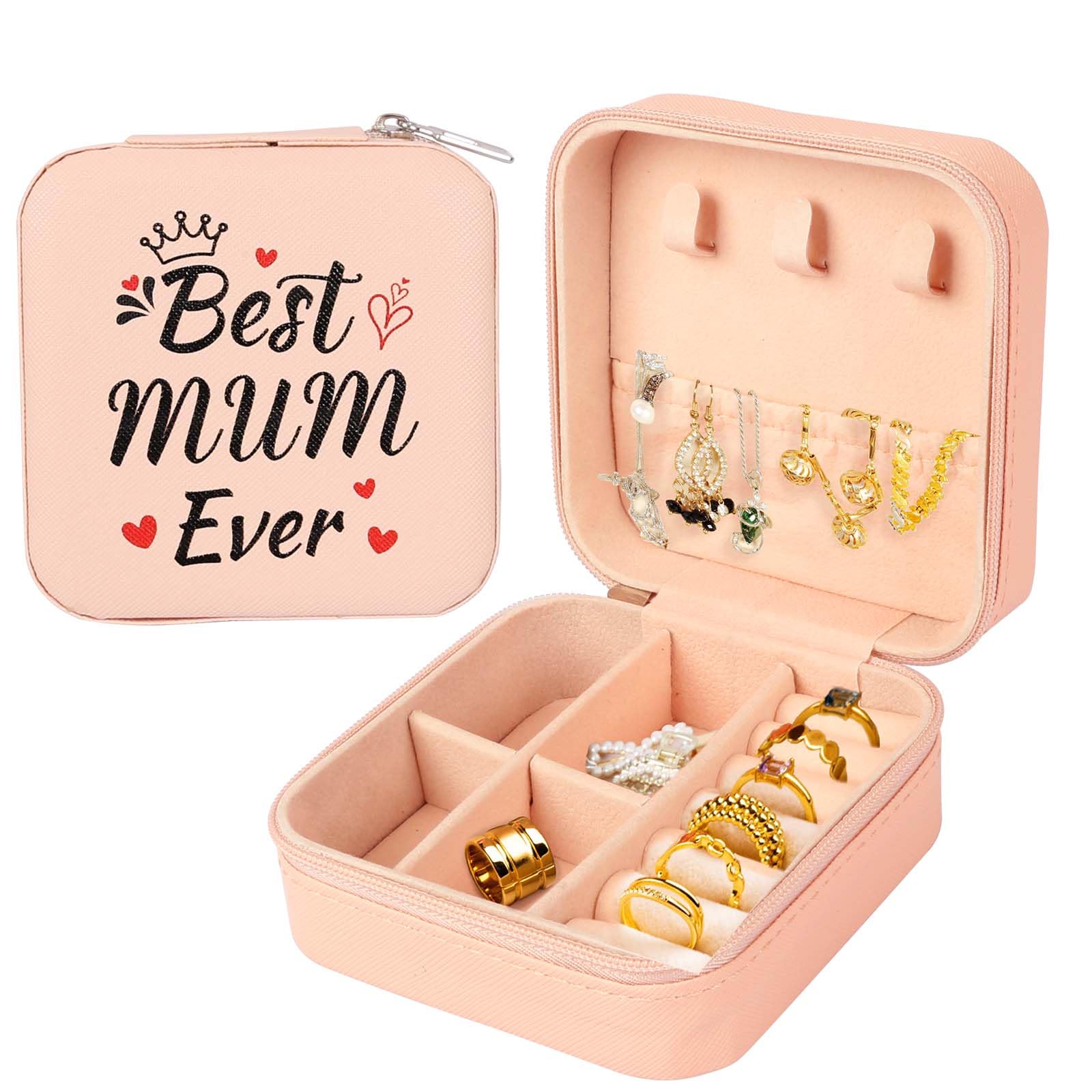 DKINY Gifts for Mum Mothers Day Presents, Best Mum Ever Jewellery Box Organiser, Mum Birthday Gifts from Daughter Son Kids, Mum Gifts Ideas, Small Jewelry Case for Mummy on Mother's Day