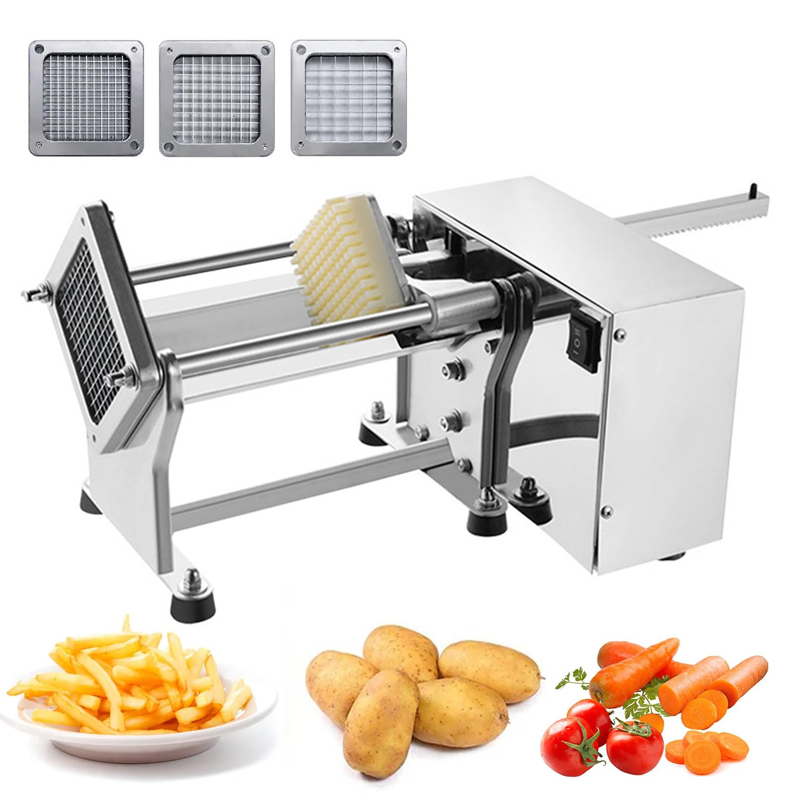 GTHTUHFD Commercial French Fry Cutter With 3 Blades, Electric Strip Cutting Machine, 200-300 Kg/H Stainless Steel Fry Cutter For Potatoes, Sweet Potatoes, Carrots