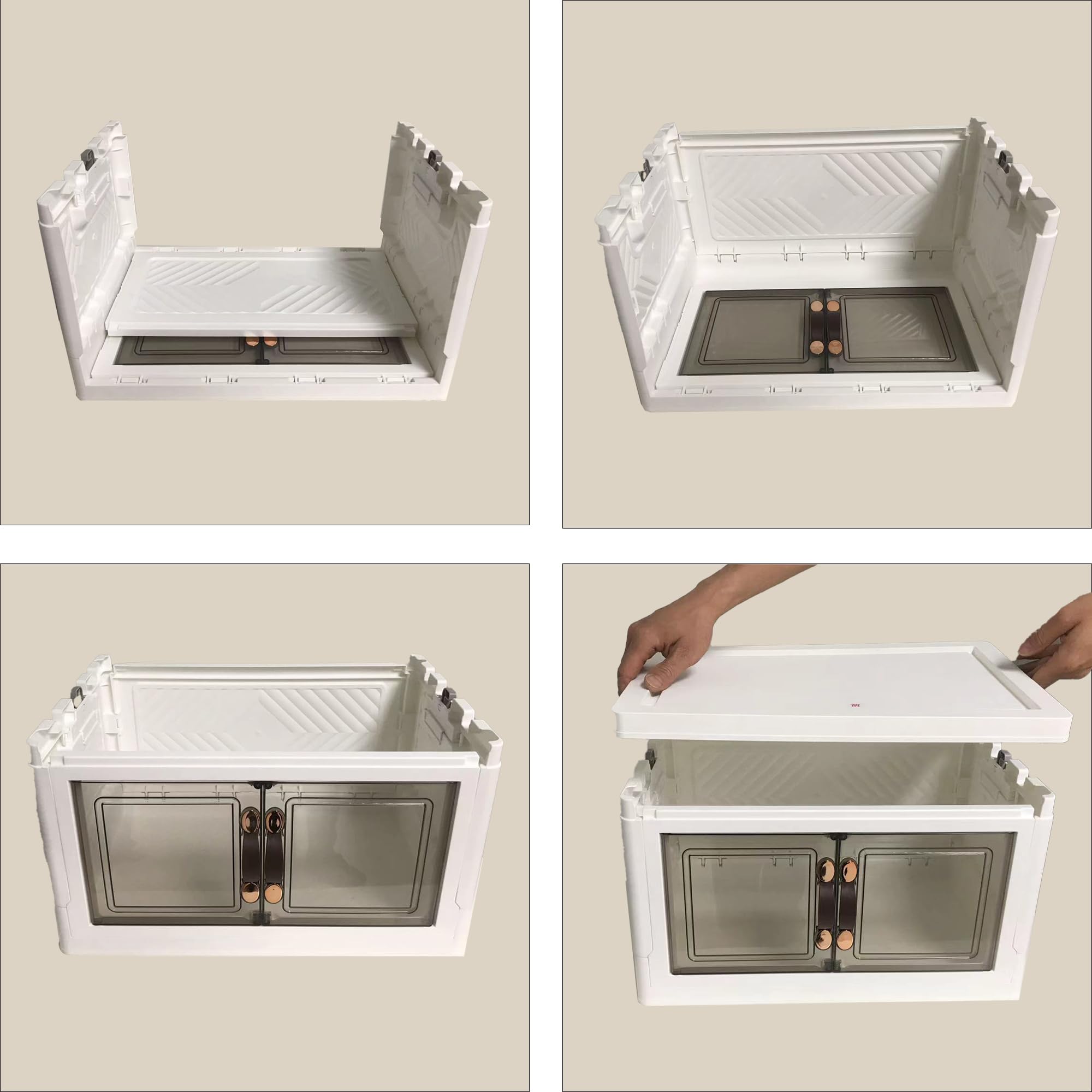 MECOLOR Armadi portaoggetti in plastica con ruote, 4 x 63 l, impilabili, pieghevoli, accesso dall'alto e anteriore, porte trasparenti magnetiche