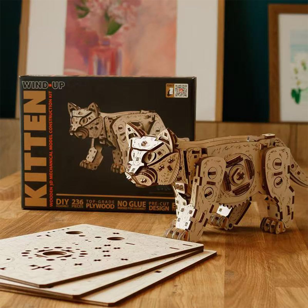 Puzzle in legno 3D per adulti, meccanico con gatto 3D, set da costruzione, 236 pezzi, puzzle in legno per animali domestici, fai da te, modellismo, artigianato in legno, giocattolo regalo