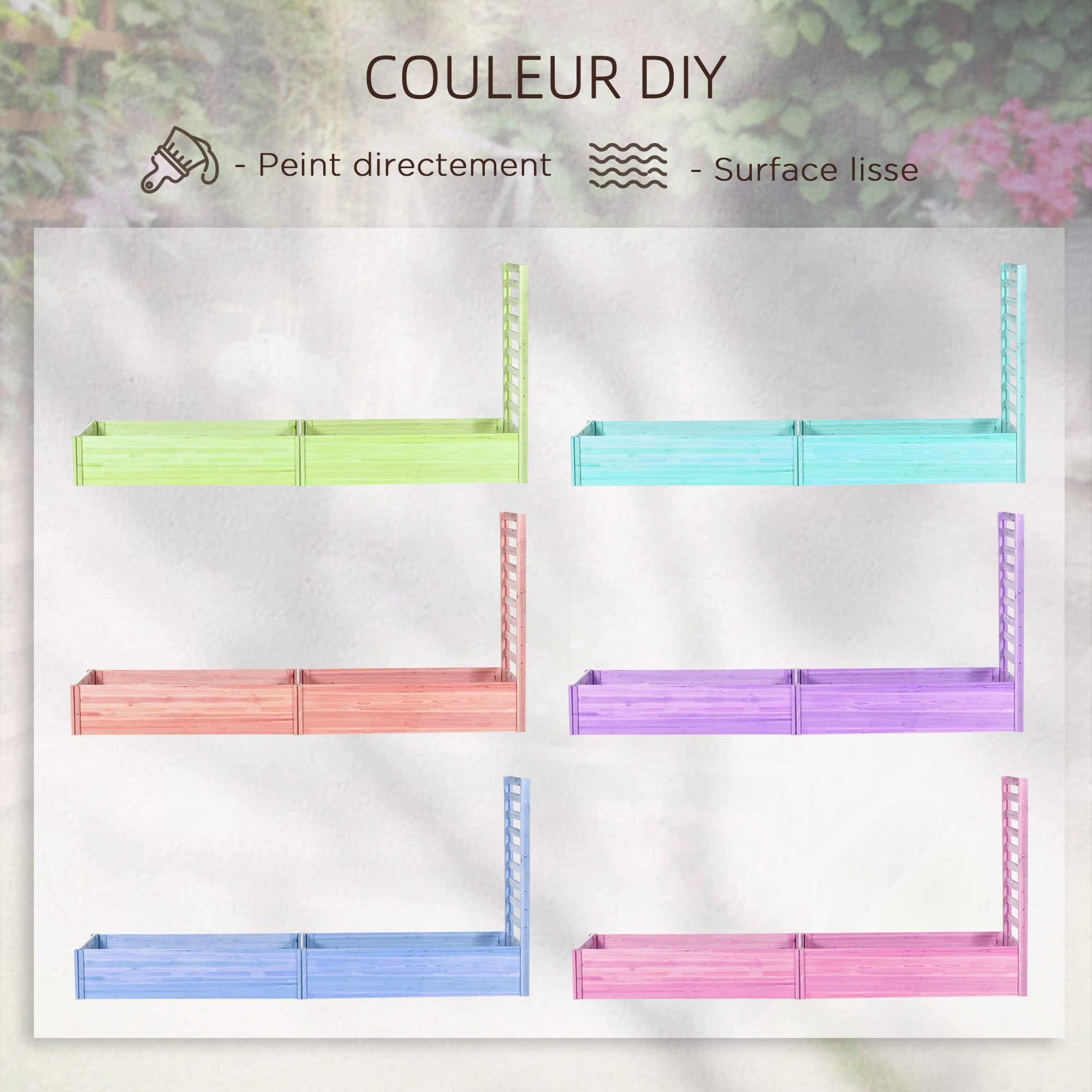 Outsunny Jardinière avec Treillis carré Potager en Bois 230 x 60 x 110 cm Effet Bois Naturel