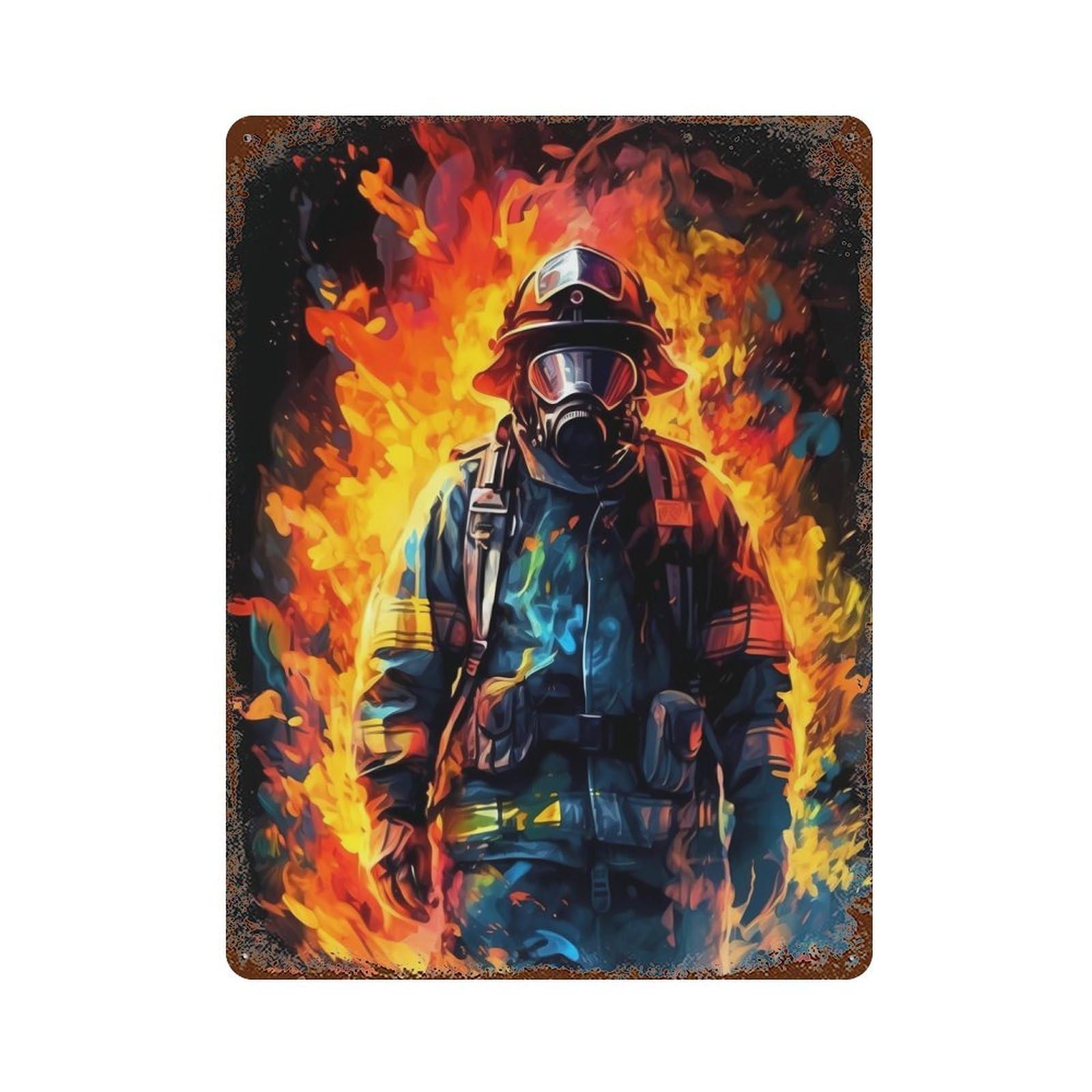 Firefighter Artwork Rusty Metal Tin Sign 15.7"x11.8", for Shed, Workshop And Garage Wall Decor, Novelty Wall Decor