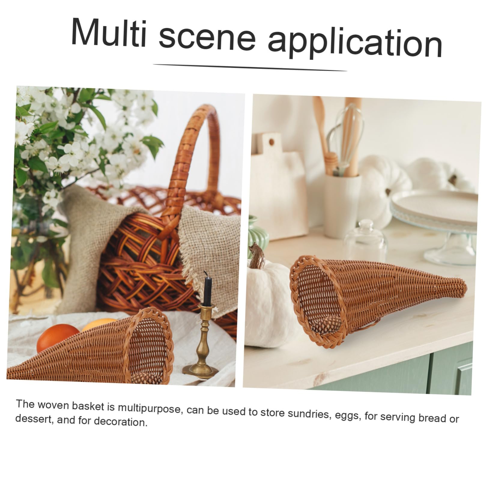 GALPADA Cesta Cornucopia Tejida Multiusos De PP Caramelizada 18.5x3.5x28 Cm para Almacenamiento y Decoración del Hogar