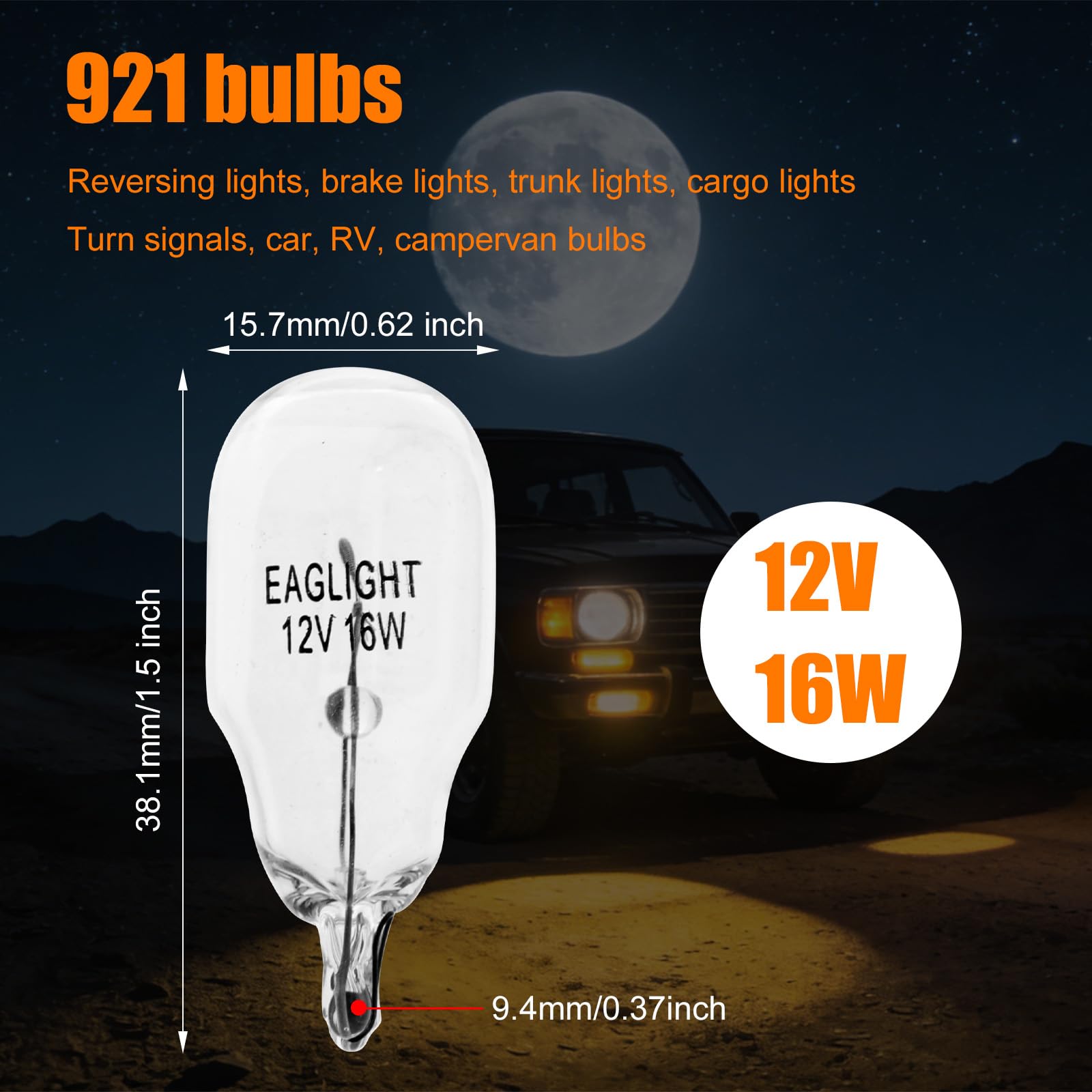 Confezione 921 Lampadine T15 W16W 12V 16W Autovettura Retromarcia Luce Stop Ricambio 904 906 912 916