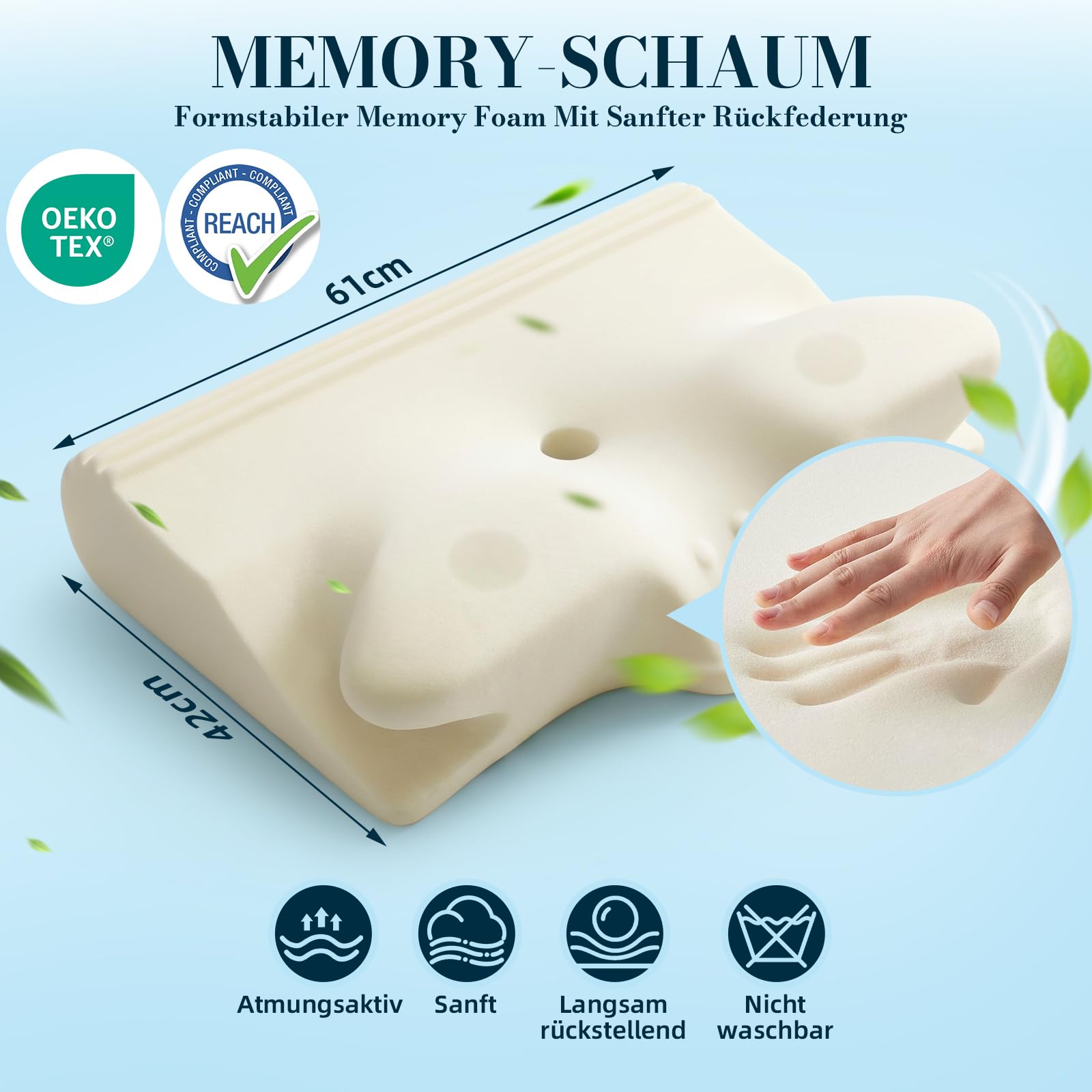 Ergonomisches Nackenstützkissen, Memory Foam, Mittelgrau