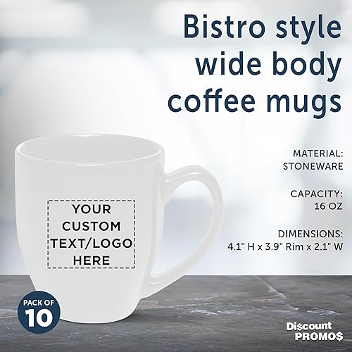 Miniatura 5 de Juego de 10 tazas de café grandes personalizadas de 16 onzas, paquete a granel personalizado, perfectas para té, expreso, capuchino, cacao caliente,