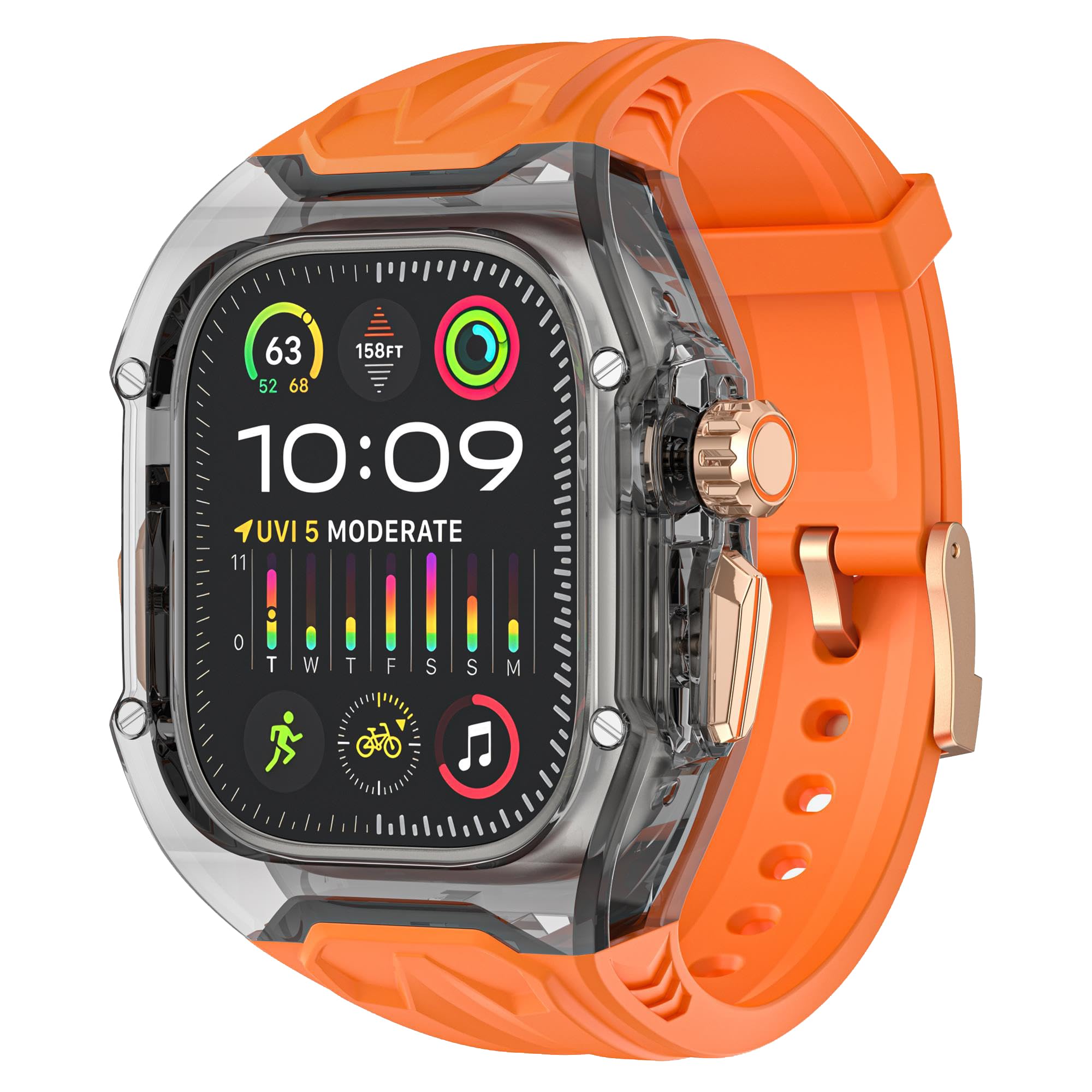 YASHIDUN® Clear Heavy Duty Watch Case Band Compatible with Apple iWatch Series | Black/Orange | For Apple Watch ultra/ultra2【49mm】