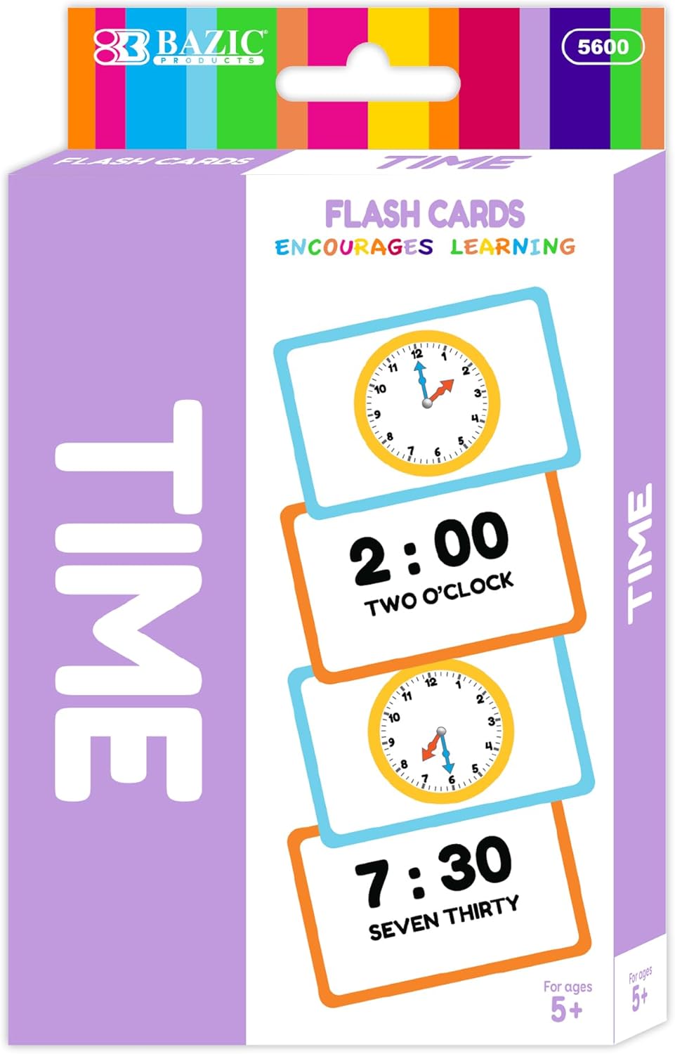 BAZIC Products Telling Time Flash Cards Learn to Read Time, Read Clocks Numerals & Analog, Interactive Learning Flashcards Kindergarten School Home (36/Pack), 72-Pack