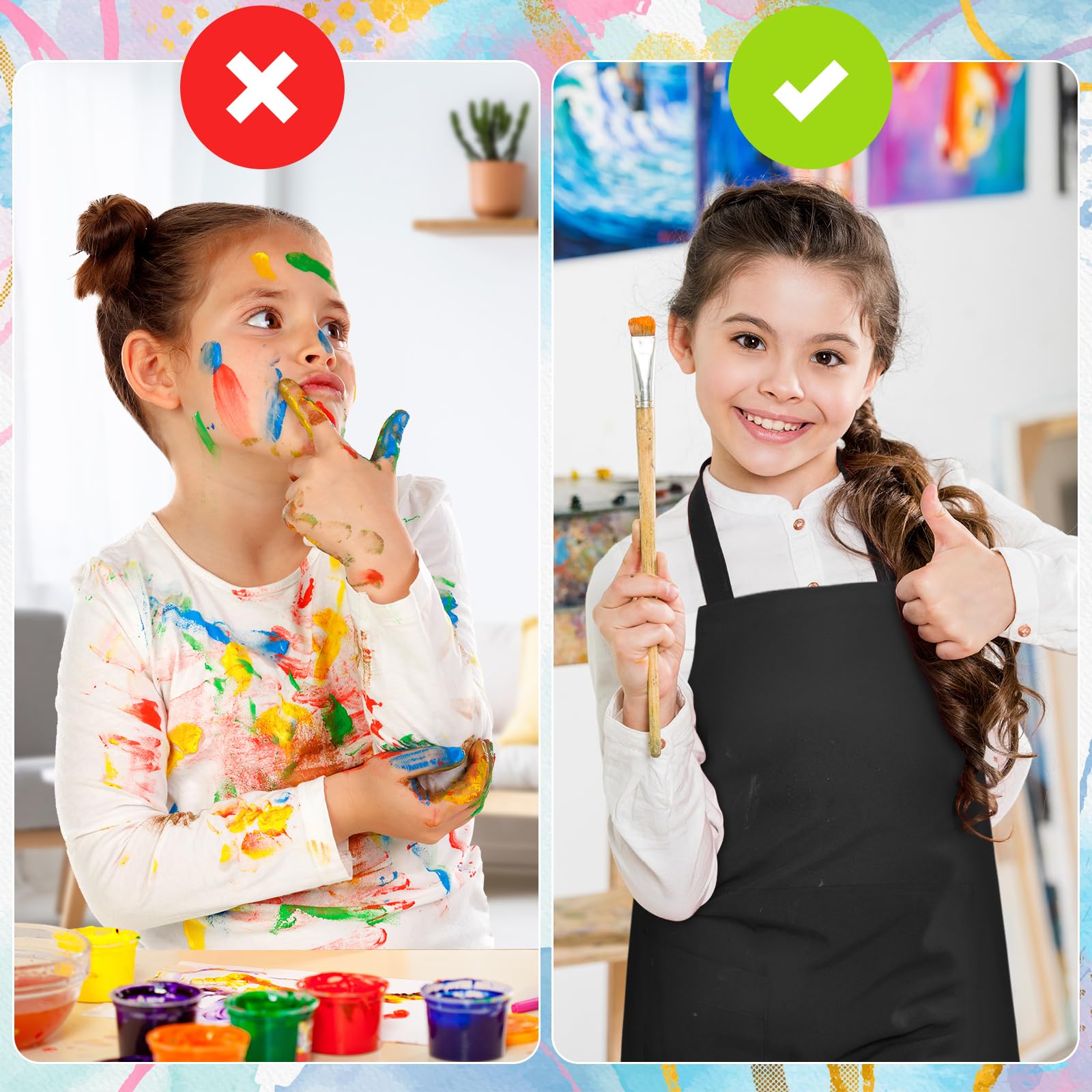 PLULON Juego de Delantales para Niños Delantal de Arte Ajustable para Niños con 2 Bolsillos Delantal de Artista a Granel para Hornear Pintura Actividad de Cocina