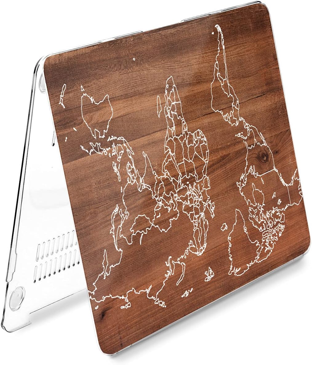 Hard Case Compatible for MacBook Pro 16 14 M3 M2 2023 M1 Pro 13 2022 Air 13 2021 Retina 2020 Mac 11 12 Cover Glam Print Natural Walnut Wooden Protective World Design Map Laptop Luxury Board