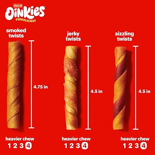 Miniatura 9 de Hartz Oinkies Sizzling Twists Golosinas masticables naturales para perros con sabor a tocino, sin piel cruda, 8 unidades