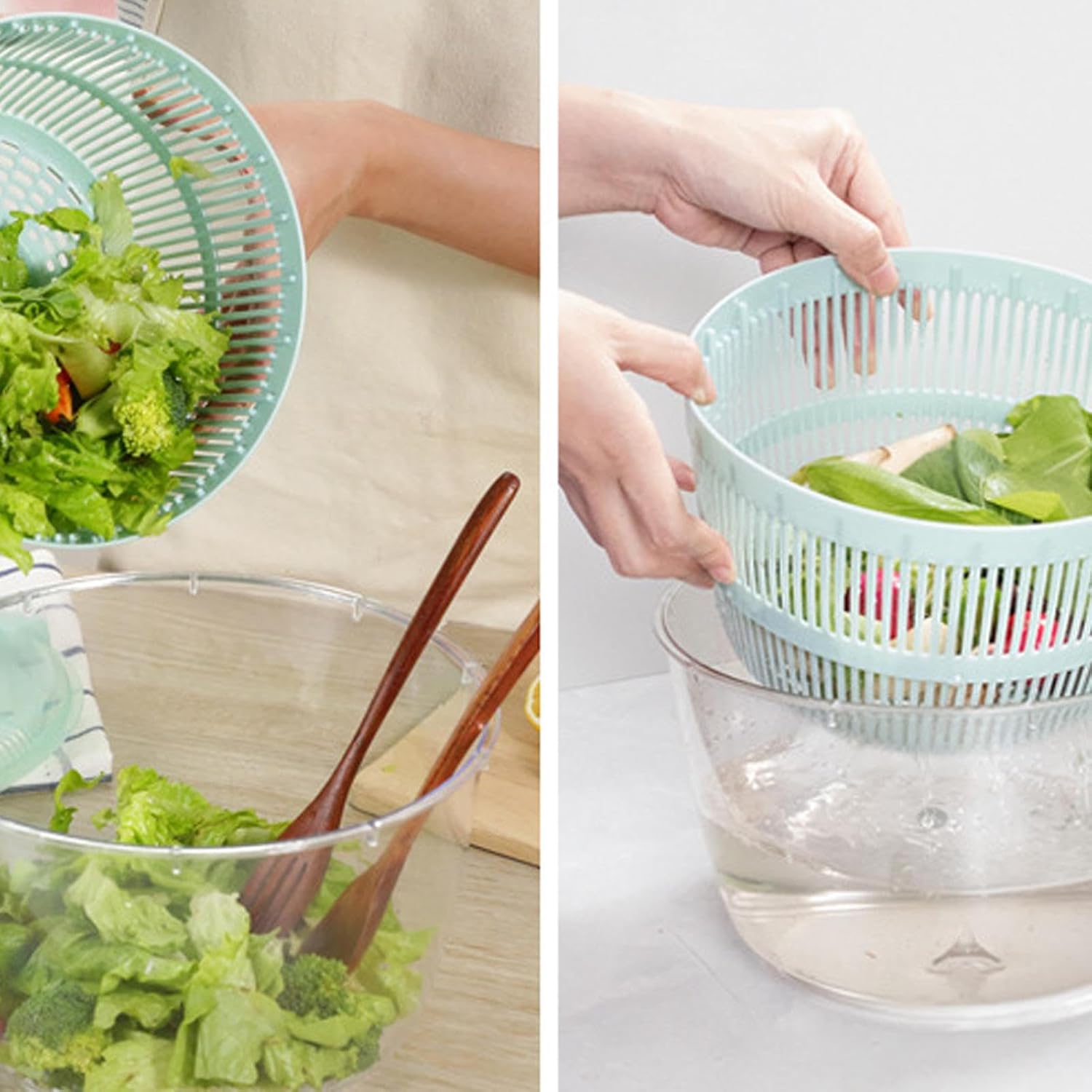 Large Manual Salad Spinner | Efficient Lettuce Washer with Secure Lid, Rotary Handle & Drainer for Quick Drying of Leafy Greens & Fruits in Home Kitchen Blue