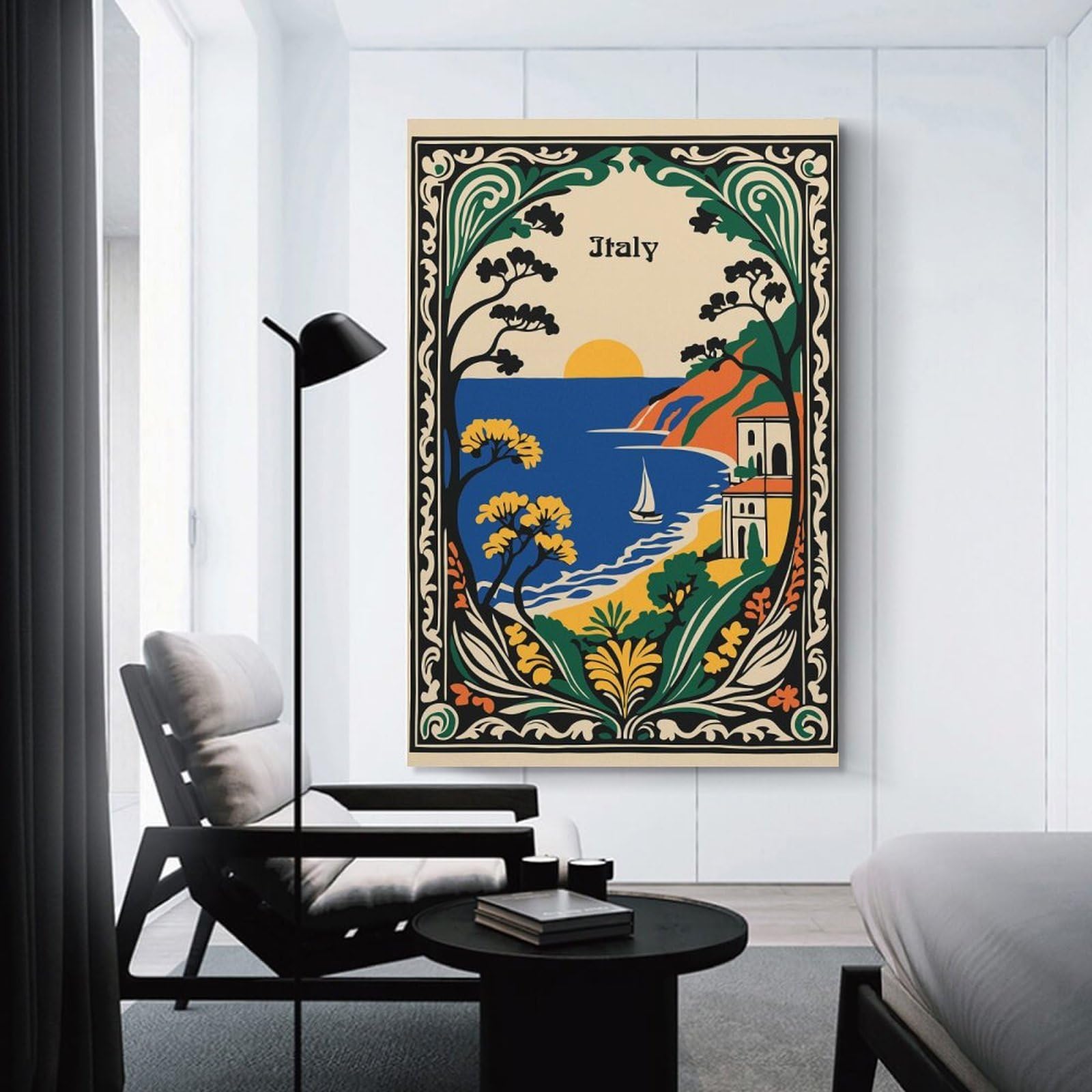Junmoney Canvas Wall Decor Italy Coastal Landscape Art Nouveau, 08x12inch(20x30cm), for Gallery Wall Layouts in Home Or Office, Home Wall Art for Statement Displays