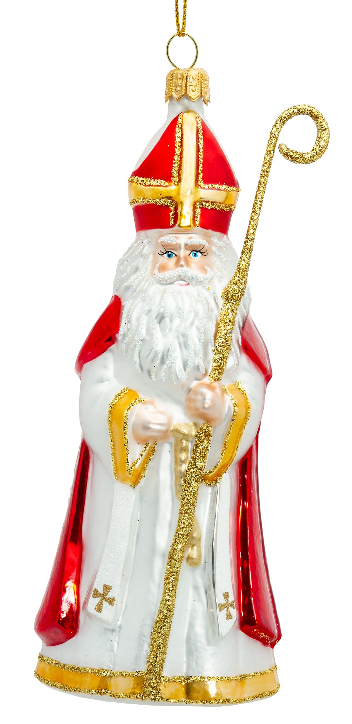 SIKORA Bischof Nikolaus besondere Weihnachtskugel Glas Christbaumschmuck Deko Figur Weihnachten Anhänger Ornament - Meisterstücke - BS700, Variante:Bischof rot Weiss
