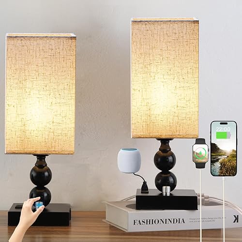 Miniatura 8 de Lámpara de mesa de noche regulable con estación de carga, lámparas pequeñas de escritorio y mesita de noche con puertos USB y tomas de corriente