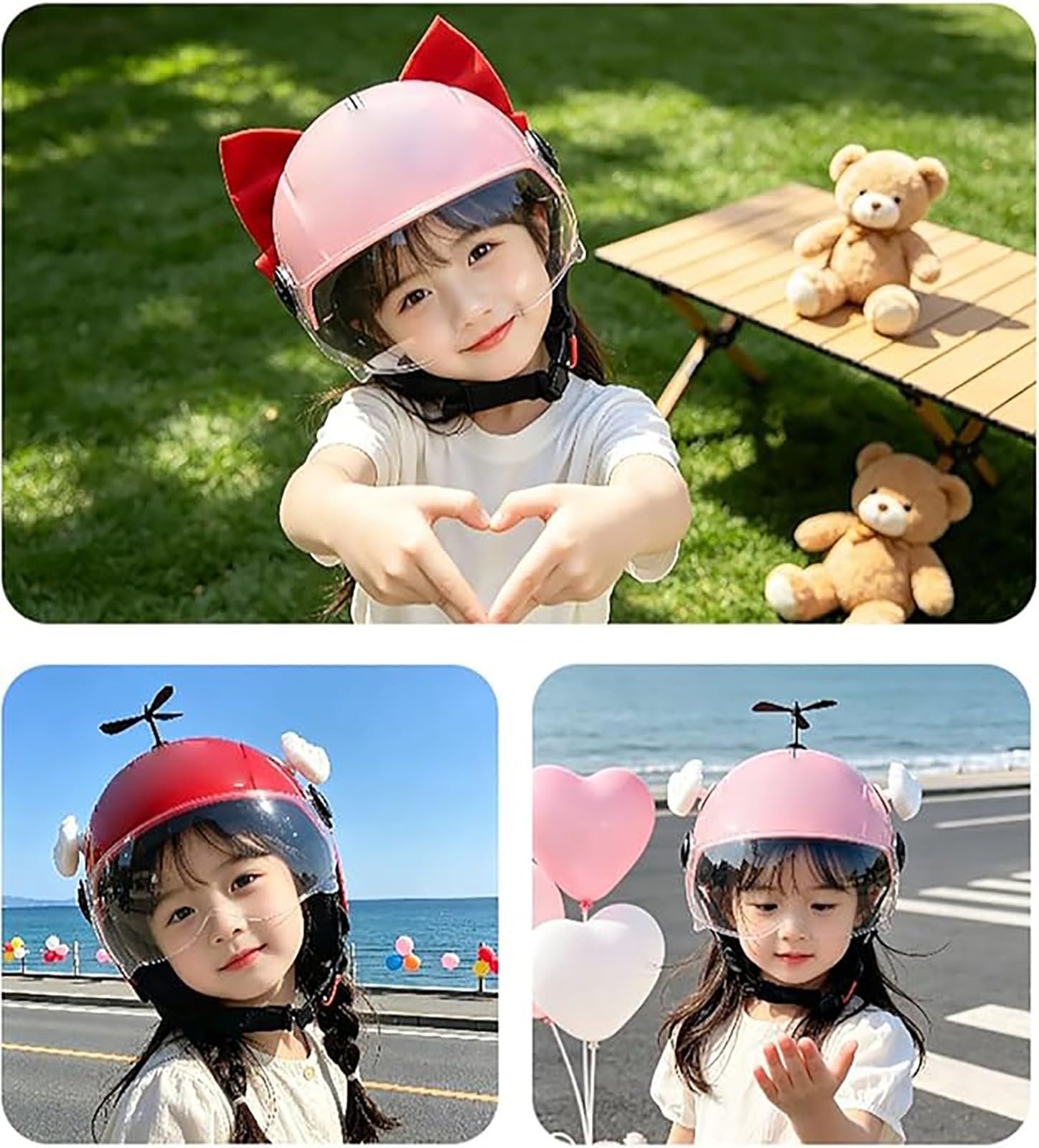 Casco Moto Bambina Rosa Con Unicorno E Arcobaleno, Casco Scooter Bambini Omologato ECE Con Visiera Oscurata, Casco Bici Regolabile Con Orecchie 3-12 Anni 7,48~55cm