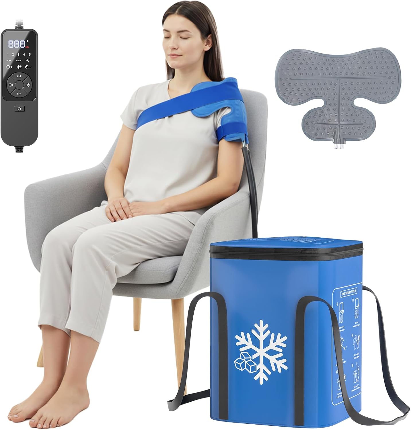 Ice Therapy Machine for Shoulder After Surgery – 16QT Cold Therapy Machine for Shoulder, Leak-Proof Design with Timer & Adjustable Flow, Quiet Cooling for Comfortable Recovery