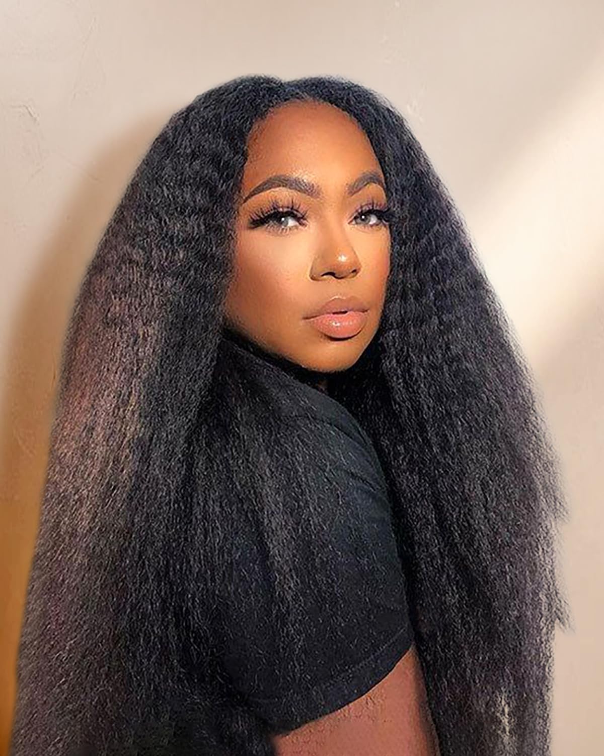 MENTOR Kinky Straight Half Wig Human Hair Wear and Go Half Wigs with Drawstring Yaki Straight Glueless Wig 3 In 1 Flip Over Headband Wig for Women 200% Density 16 inch