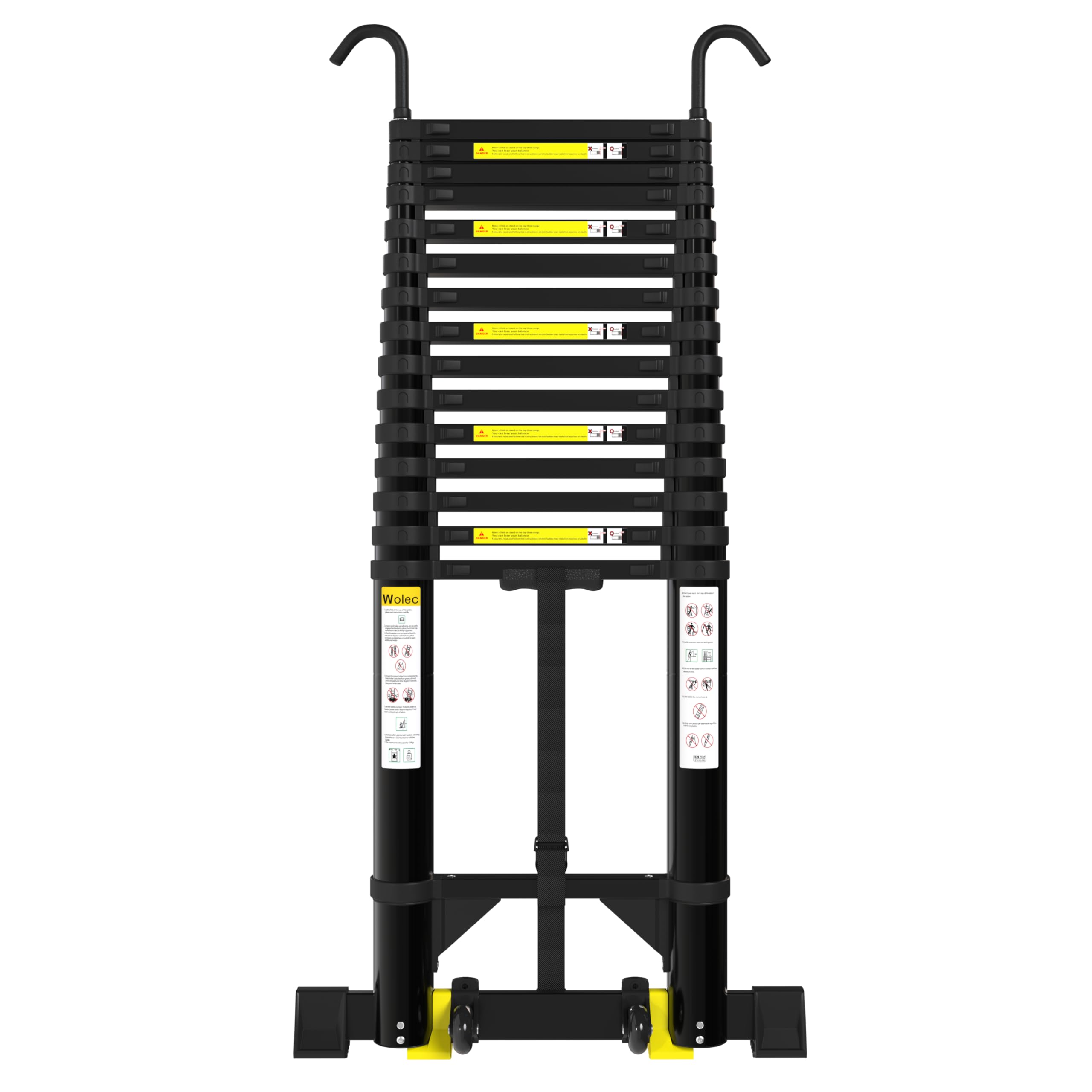 Telescoping Ladder,20.3FT Aluminum Portable Extension Ladder w/Hooks, Stabilizers& Wheels, Heavy Duty 330lbs Max Capacity, Collapsible Telescopic Ladder for Rv, Roof, Attic, Outdoor -Black