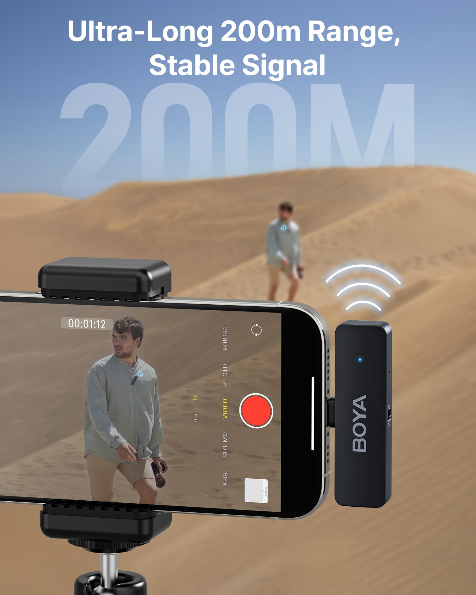 BOYA BY-V4U Kabelloses 4-Kanal-Mikrofon für iPhone 15/16/17, Android, USB-C | Mini Mikrofon, Geräuschunterdrückung, 360° Clip-Ansteckmikrofon