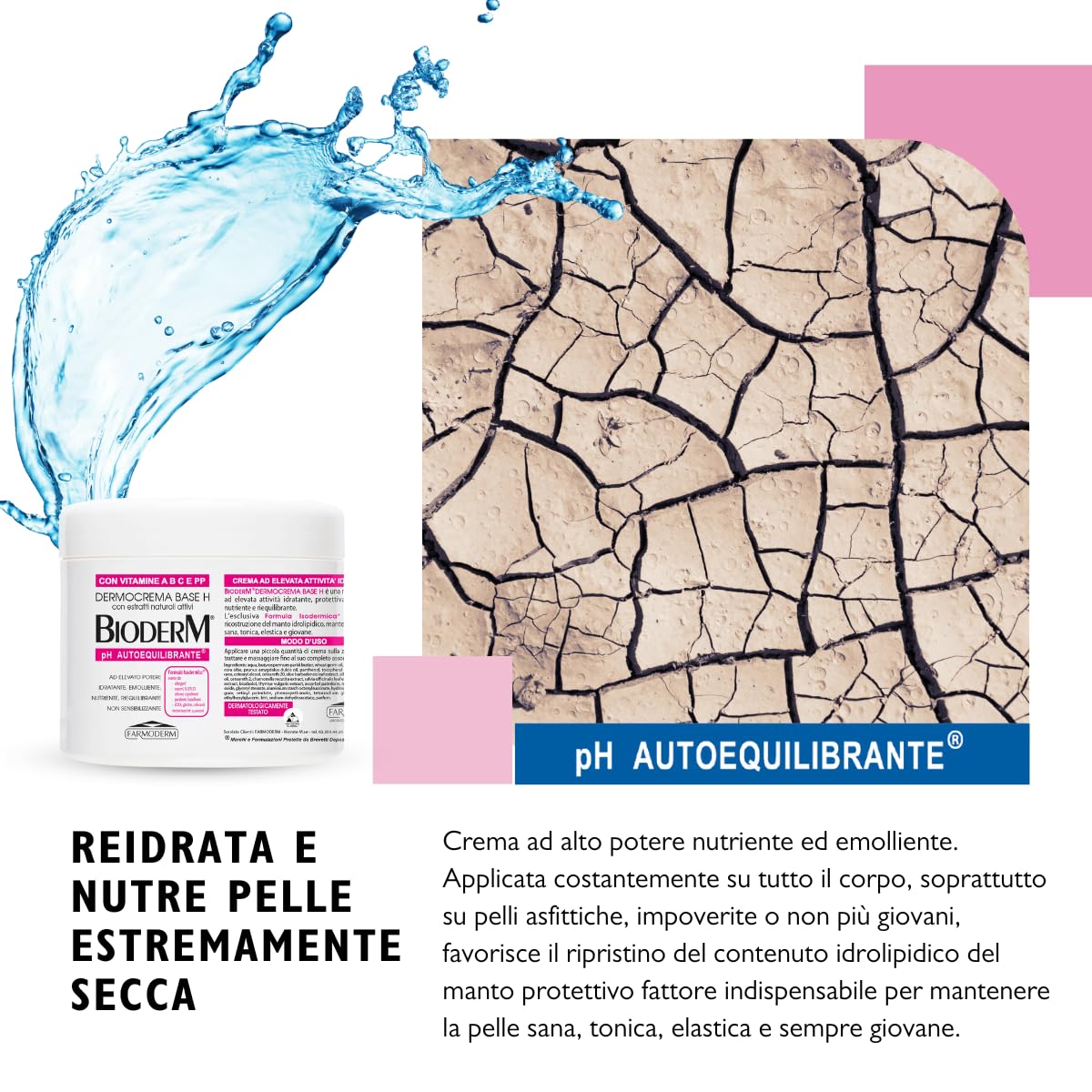BIODERM Dermocrema Base H - Crema Super Idratante Corpo e Mani con Burro di Karité - Crema Emolliente per Pelli Secche, Delicate e a Tendenza Atopica, Senza Parabeni e Siliconi - 500ml