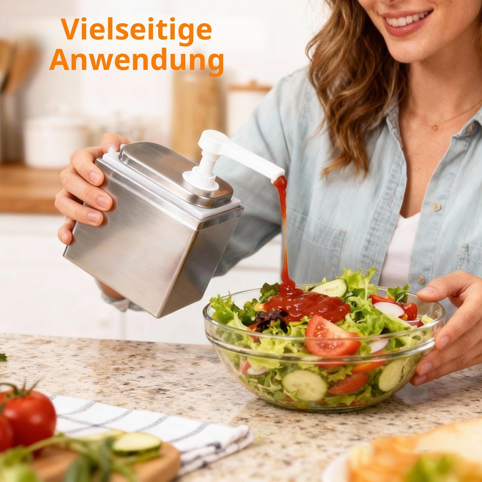 2L Ketchup Spender, Saucenspender Pumpstation mit 2 Pumpen, Edelstahl-Gewürzpumpstation Gewürz-Saucen-Pumpenspender, Salat-Marmeladen-Gewürz-Gewürz-Quetschpumpenbehälter für Küche und Restaurant