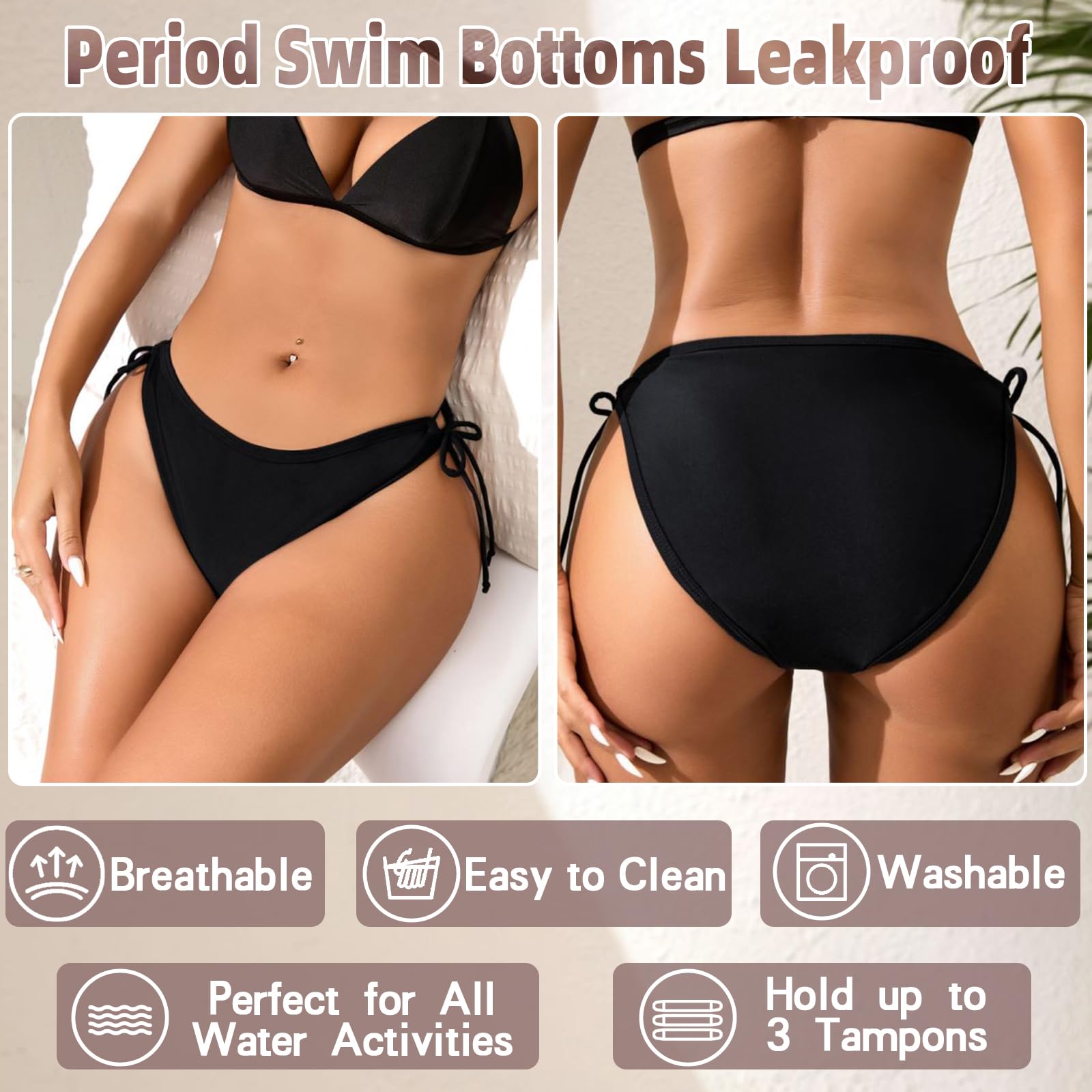 Traje de baño de 4 Capas a Prueba de Fugas para Mujeres y Niñas, Alta Elasticidad