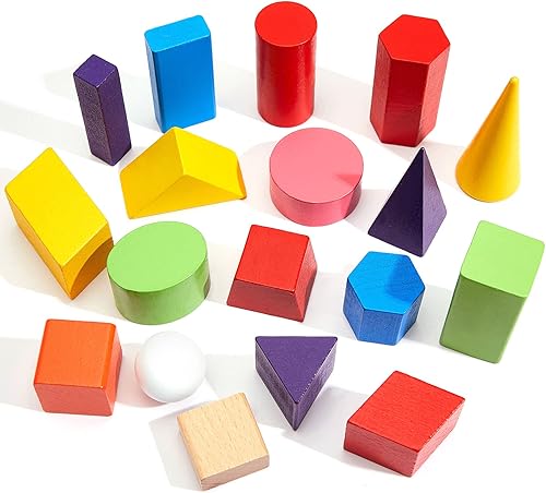 Juego de 18 piezas de bloques de formas geométricas 3D de madera de gran tamaño con formas geométricas coloridas Montessori, juguetes de aprendizaje disponible en Yaxa Colombia