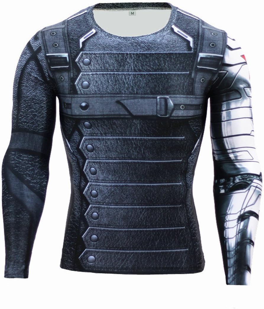 HIMIC E77C Hot Movie Super Hero Quick-Drying ElasticT-Shirt Costume (Large, Winter Soldier Long Sleeve)