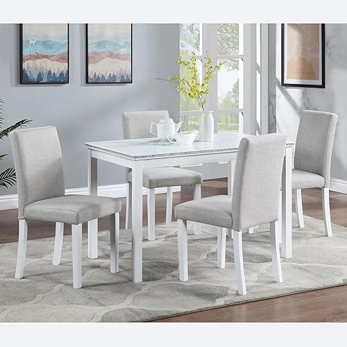 Miniatura 19 de KEIKI Juego de mesa de comedor de altura estándar de 6 piezas con mesa rectangular, 4 sillas tapizadas, banco, para 6 personas, juego de mesa de