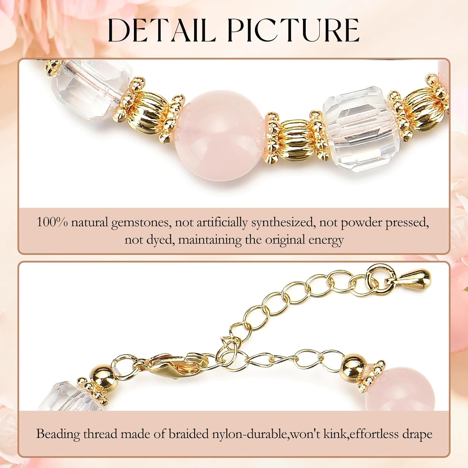 Natural Quartz Crystal 8mm Bead Strand Bracelet for Women Gift (Madagascar Rose Quartz) - Image 5