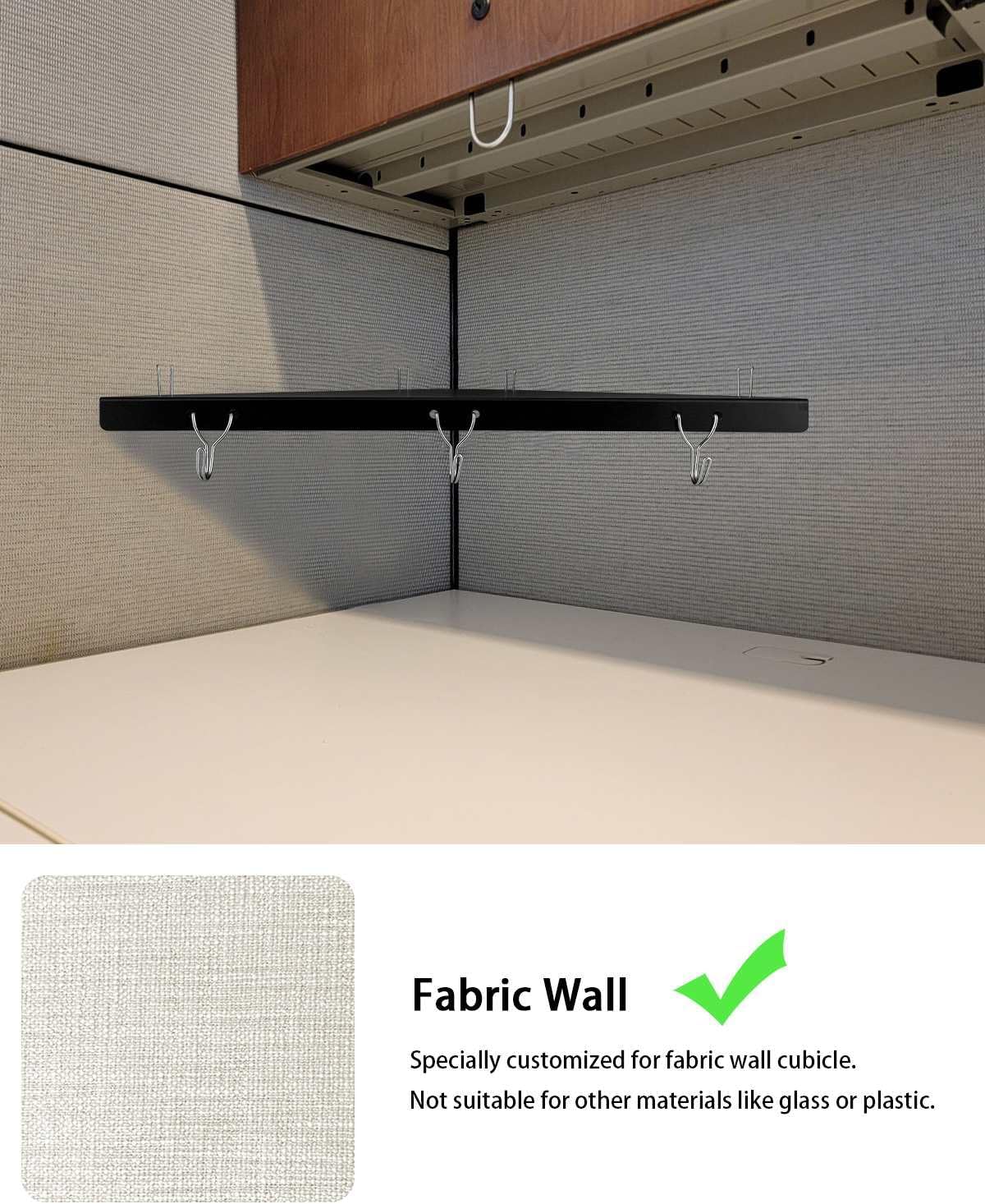 Metal Cubicle Corner Shelf with 3 Hooks for Office Fabric Walls, Hanging Organizer Shelves for Keys and Office Supplies, Space Saving Black Storage Shelf (2 Packs)