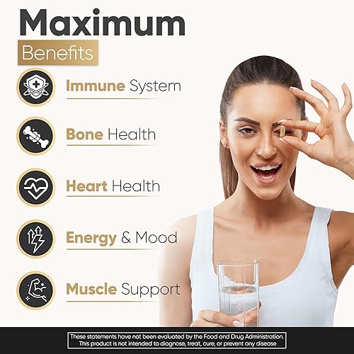 Miniatura 4 de Atery Armor Suplemento de vitamina D3 K2 Cápsulas de alta potencia con 5000 UI D3 y 100 mcg MK-7 K2 - Apoyo para la salud del corazón y los huesos,