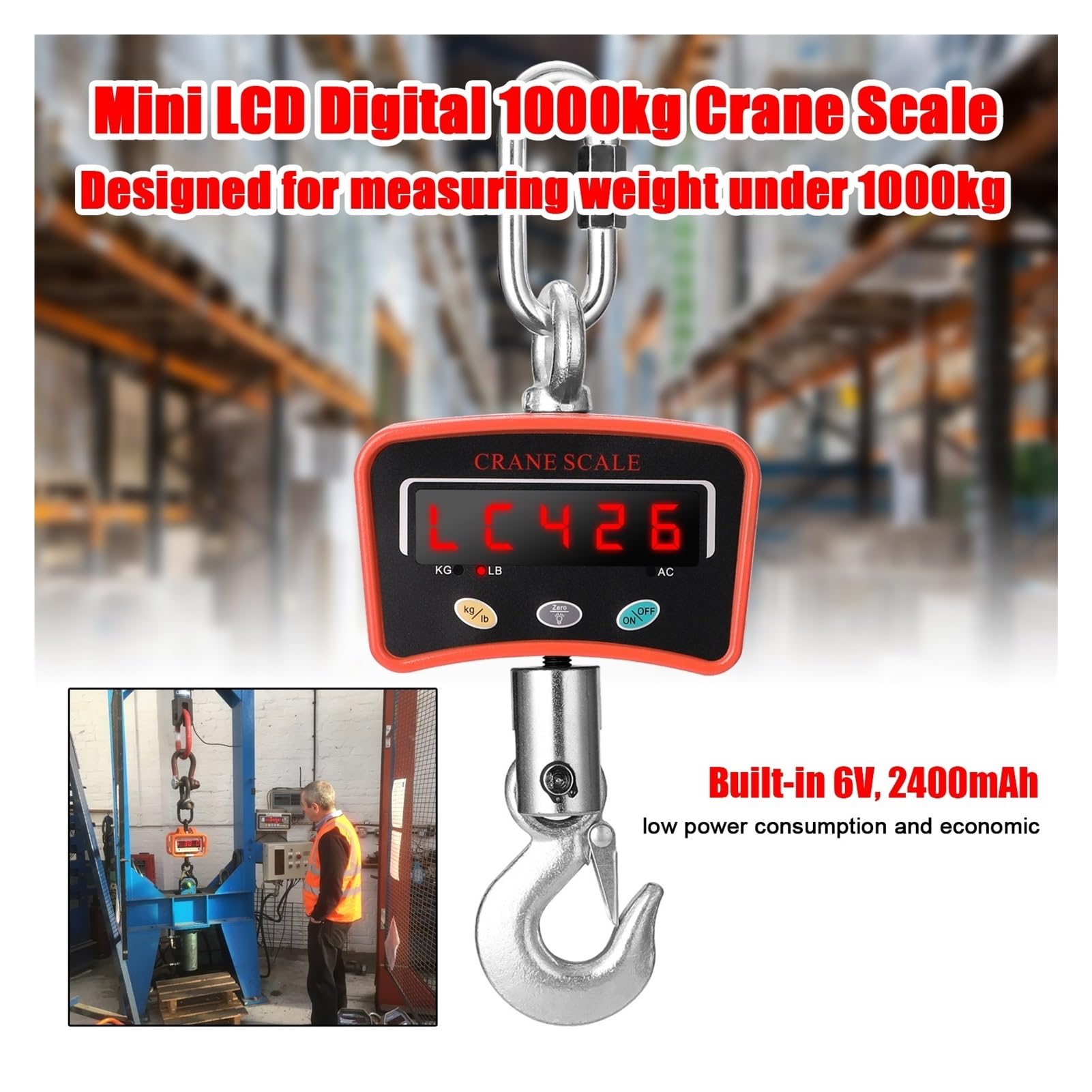 Báscula de grúa Digital Mini LCD Digital 1000 kg Báscula de grúa Portátil Industrial Electrónica Pesada Báscula con Gancho para Colgar para sitios de construcción Viajes Mercado Pesca