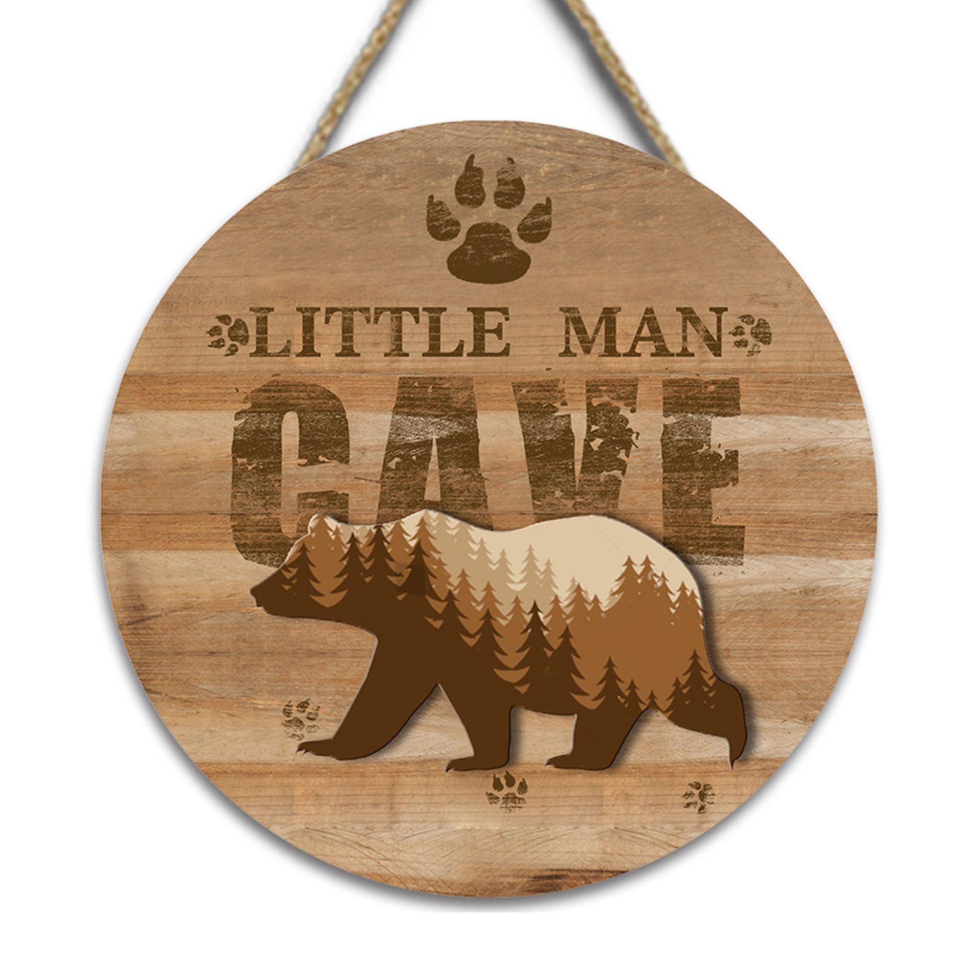Letrero de madera para la cueva del hombrecito, decoración de pared para habitación de bebé, estilo bosque, con diseño de oso, estilo rústico de granja, para dormitorio infantil