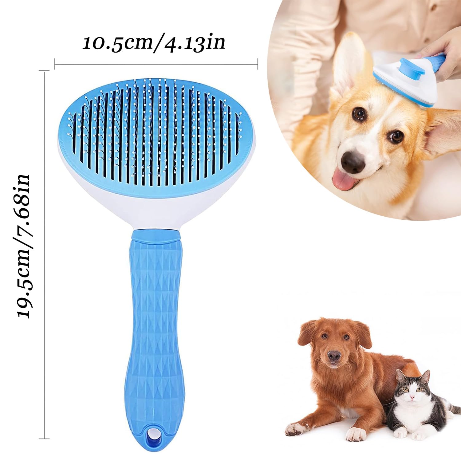 Dog Brush Grooming Comb Self Cleaning Slicker Brushes with Smooth handle Cat Grooming Tool with Cleaning Button for Shedding and Massage (Blue) - Image 2