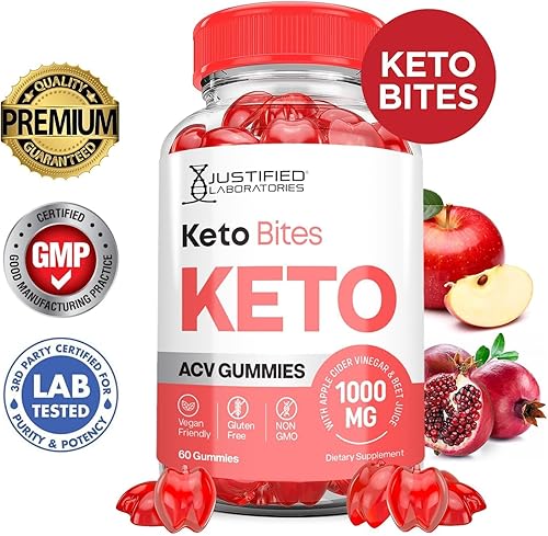 Miniatura 3 de Justified Laboratories Paquete de 3 gomitas Keto Bites Keto ACV de fórmula avanzada de 1000 mg Keto formuladas con jugo de remolacha de granada en