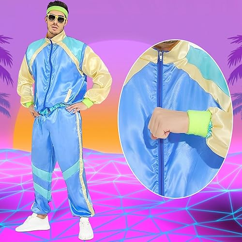 Vista 3 de 80s Tracksuit Costume for Men Women, 90s Retro Hip Hop Costumes Jacket Shell Windbreaker Disco Party Dress Mens Adult