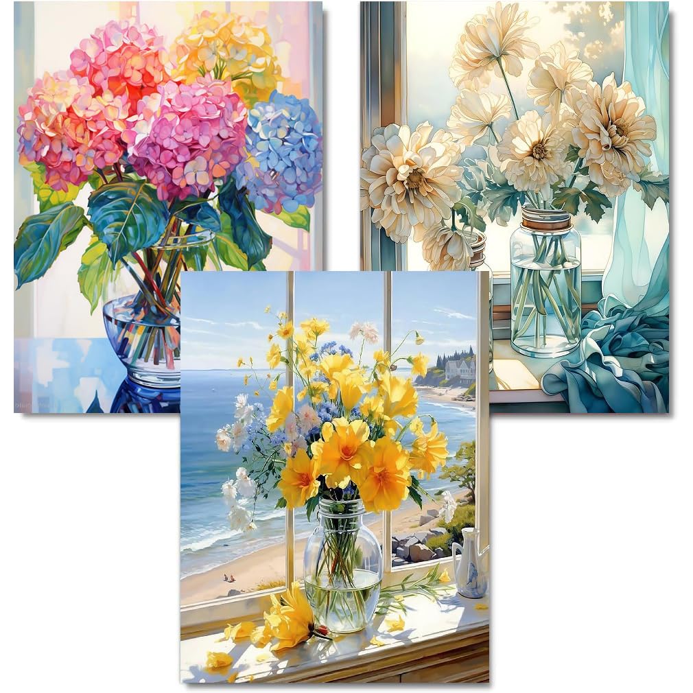 WUDWL Diamond Painting Kits for Adults - 3 Pack Vase 5D Diamond Art Kits Full Drill Diamond Dots Paintings with Diamonds Gem Art and Crafts Home Decor 12x16inch